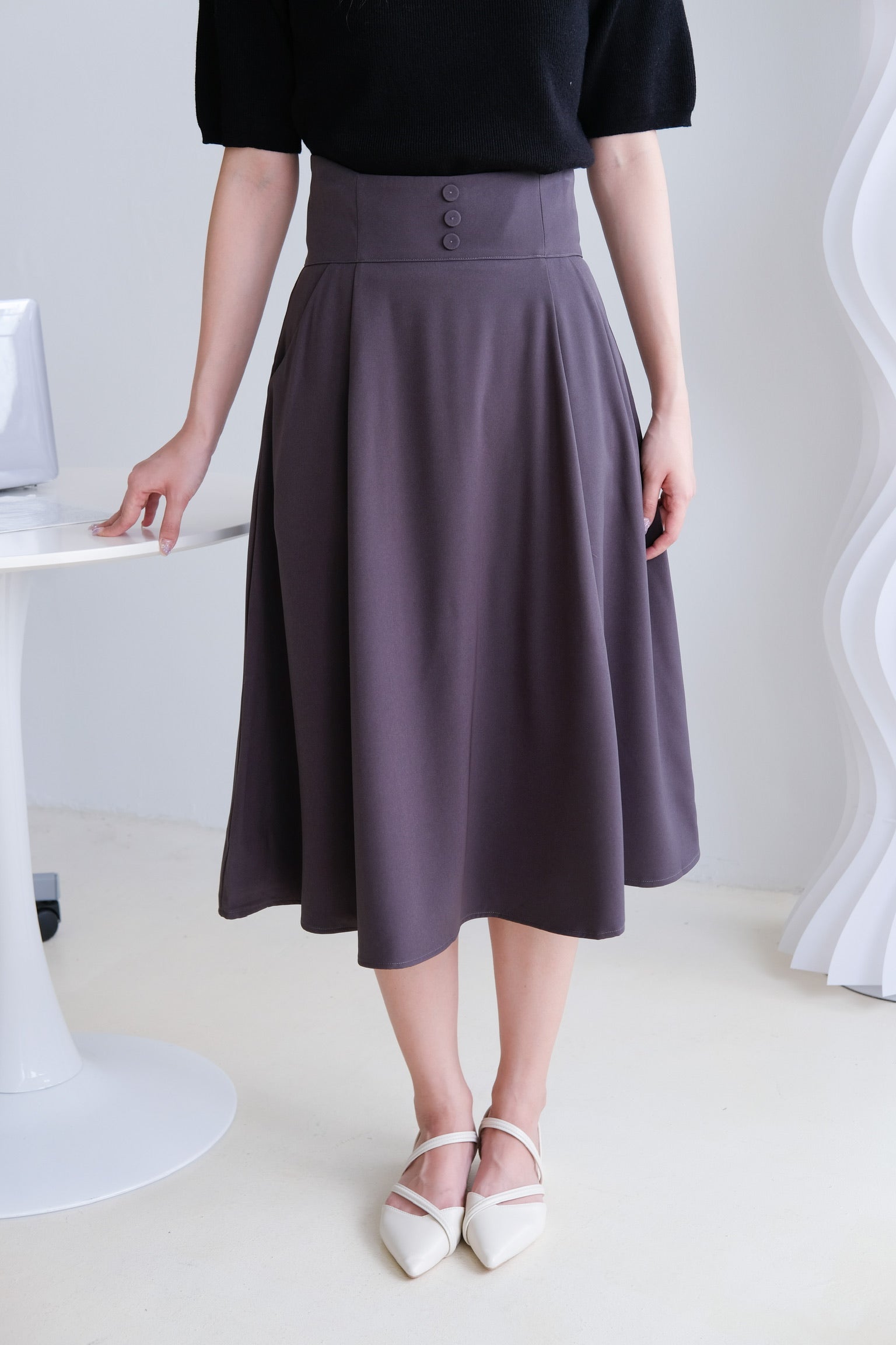 Donna Pocket A Line Midi Skirt (Steel grey)