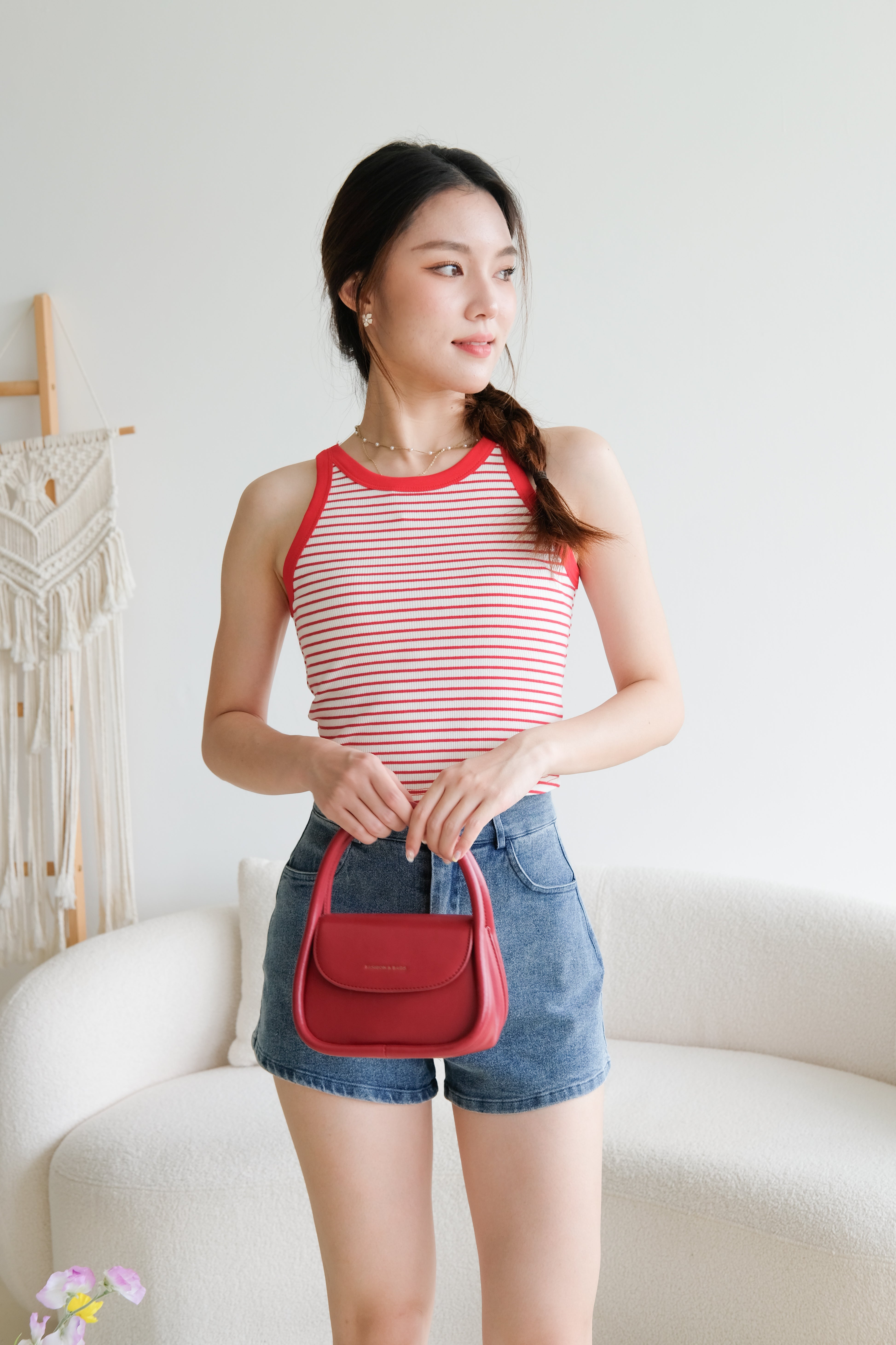 Harper Contrast Halter Crop (Red Stripes)