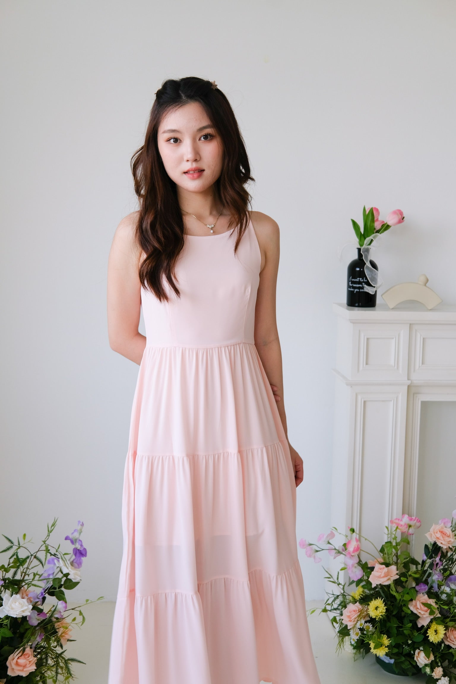 Bernice Boatneck Tiered Maxi Dress (Peach Pink)