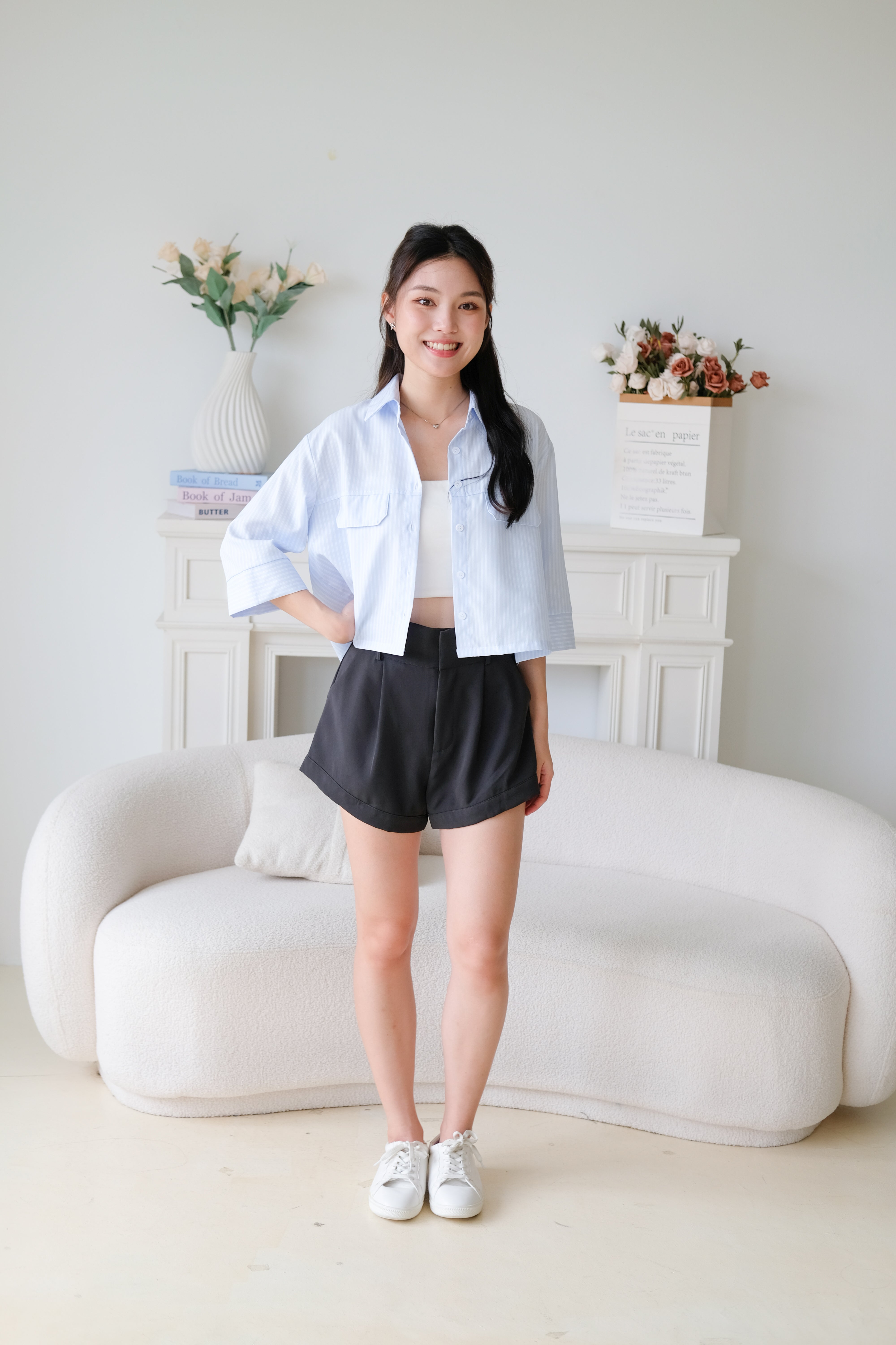 Carsen Stripes Oversized Blouse (Sky Blue)