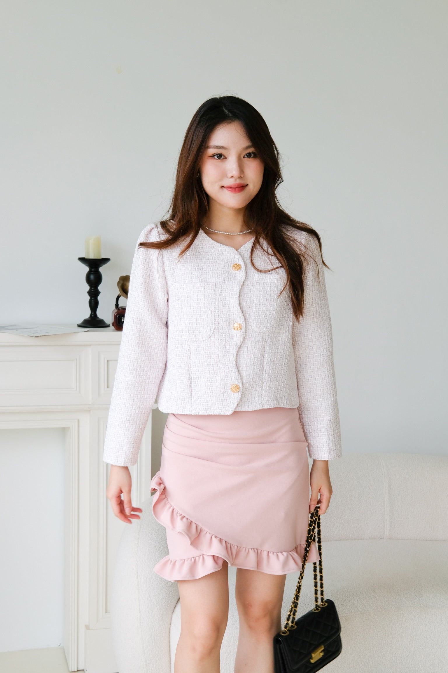 Jennie Wavy Tweed Outerwear (Baby Pink)