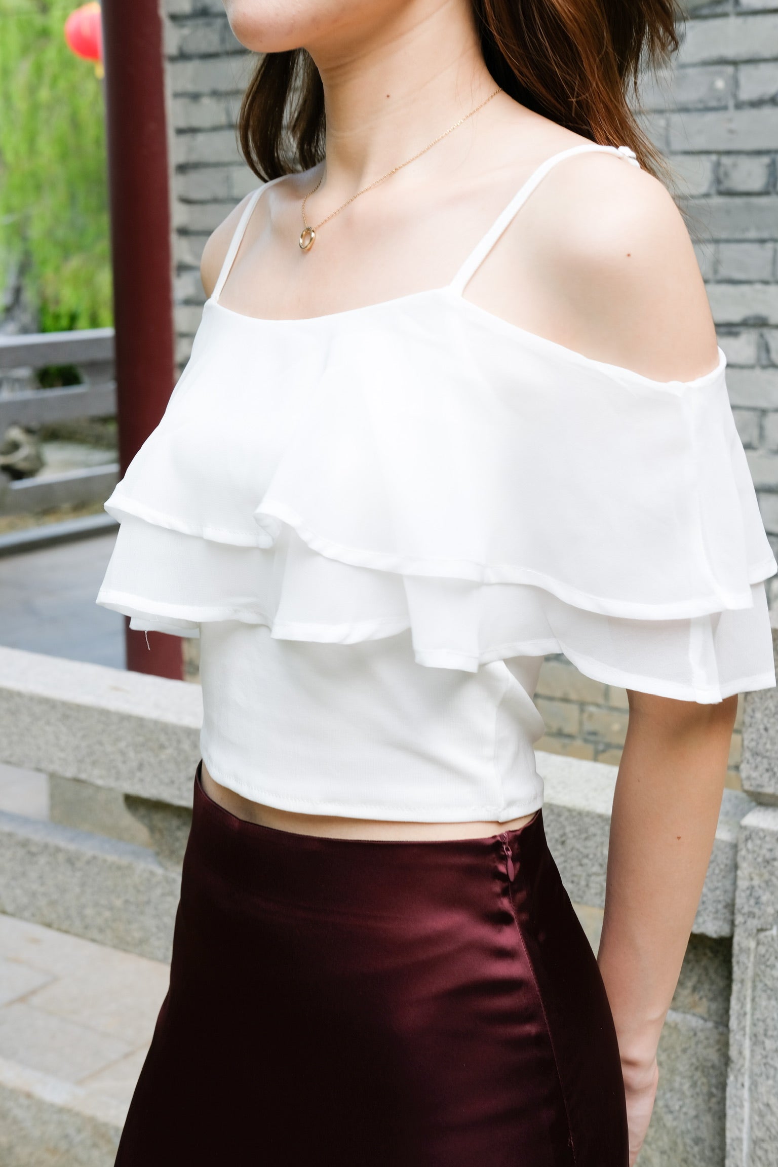 Keia Flutter Cold Shoulder Top (White)