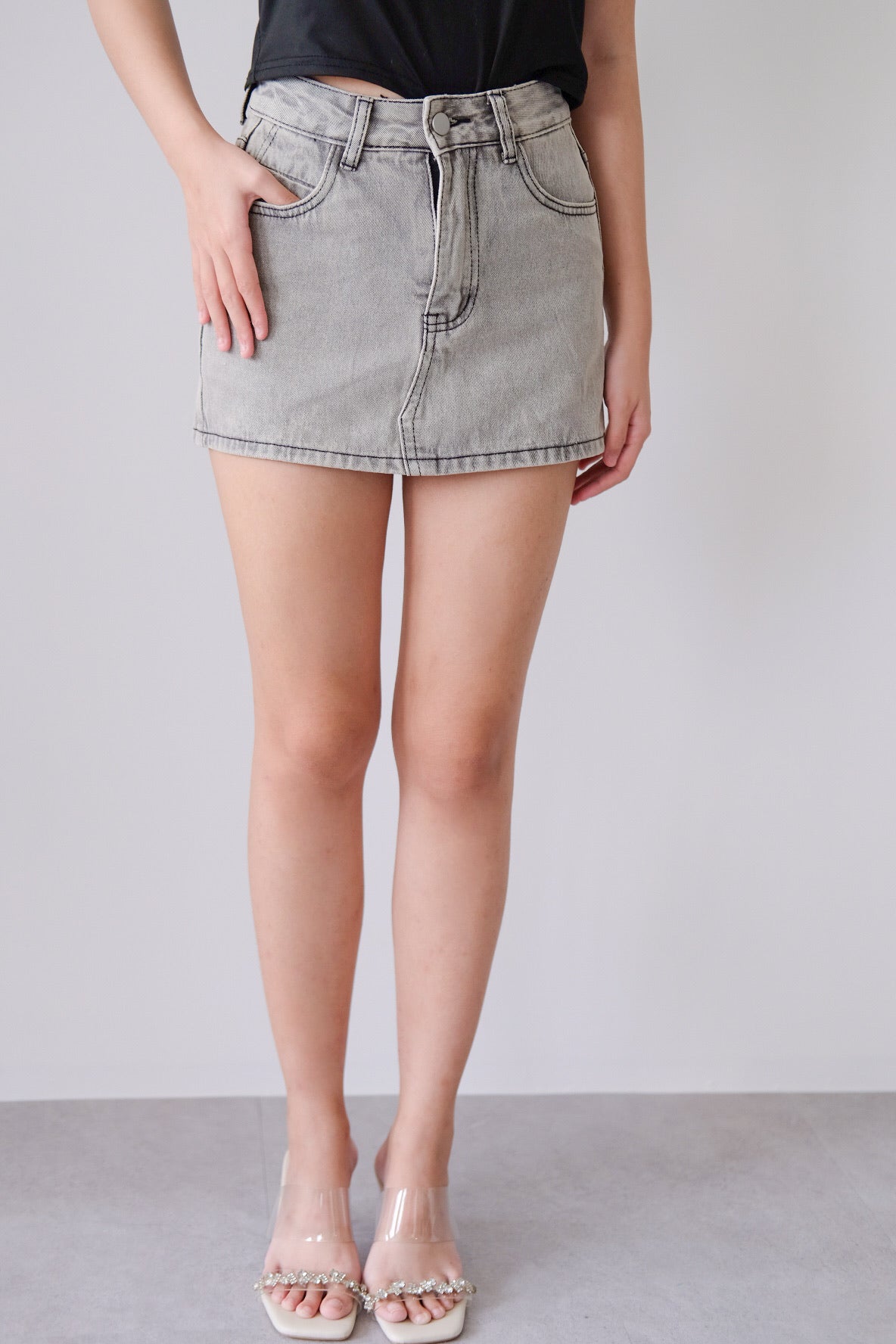 Grey Short High Waist Denim Jeans