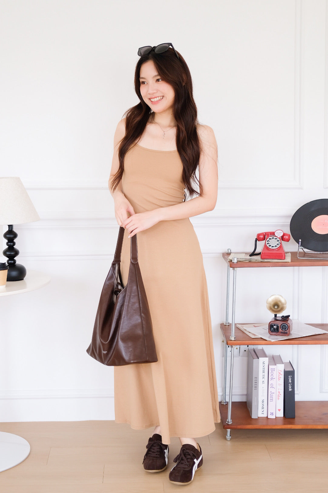 Avery Padded Skater Maxi Dress (Khaki)