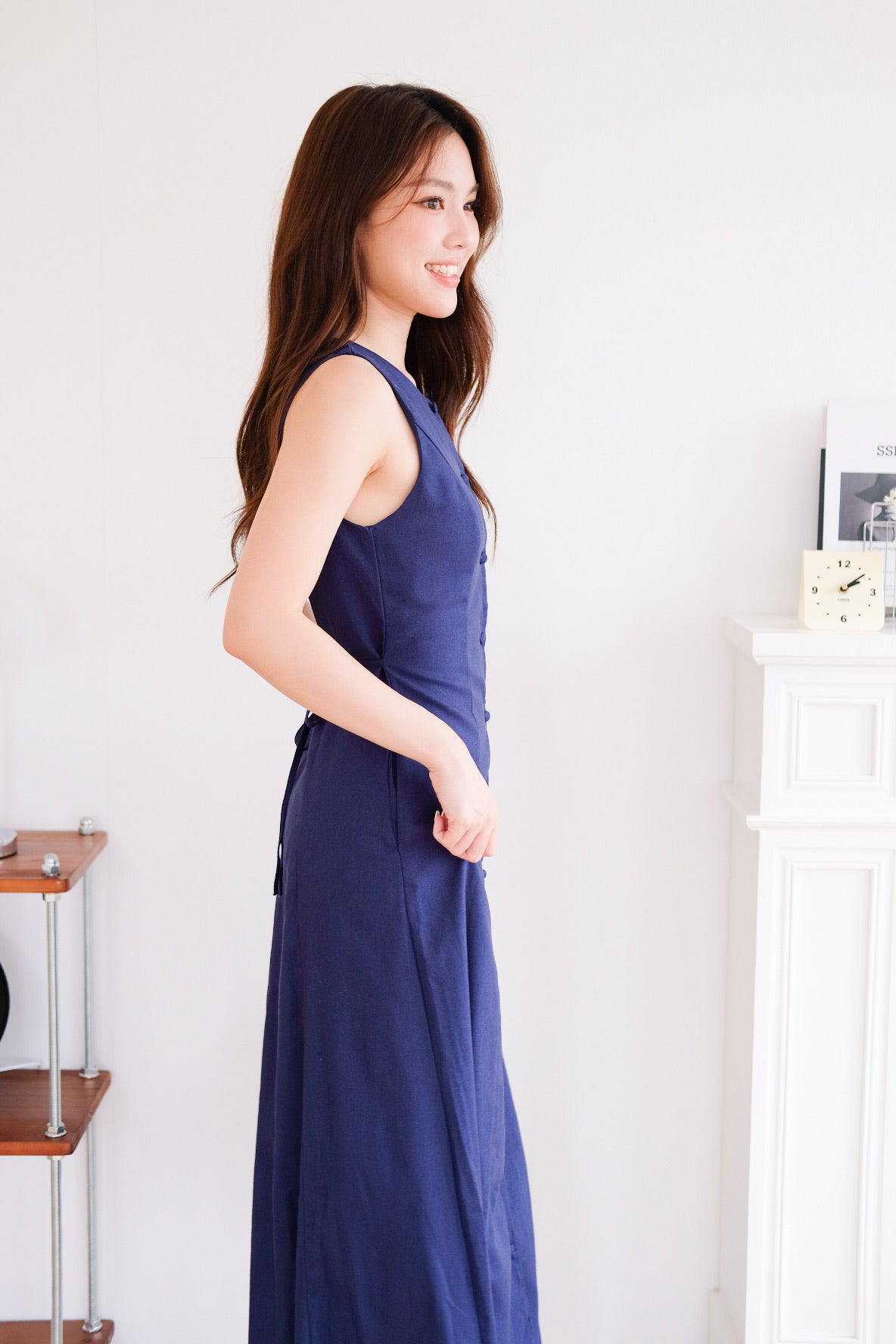 Arlette Button Linen Maxi Dress (Navy Blue) [ ETA 13 Oct ]