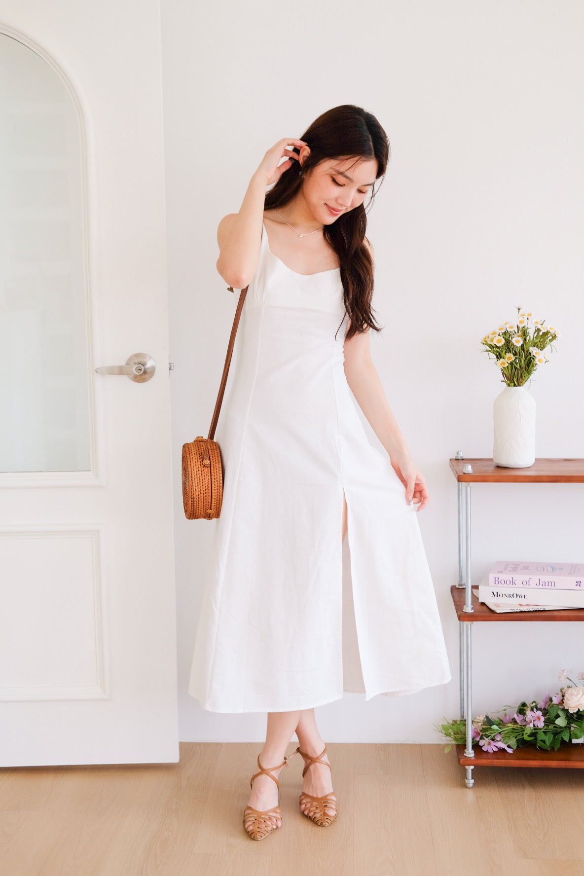 Clover Linen Slit Dress (White)