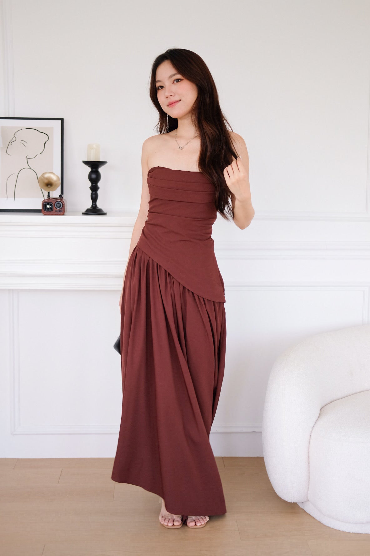 Kellie Asymmetrical Tube Maxi Dress (Mocha)