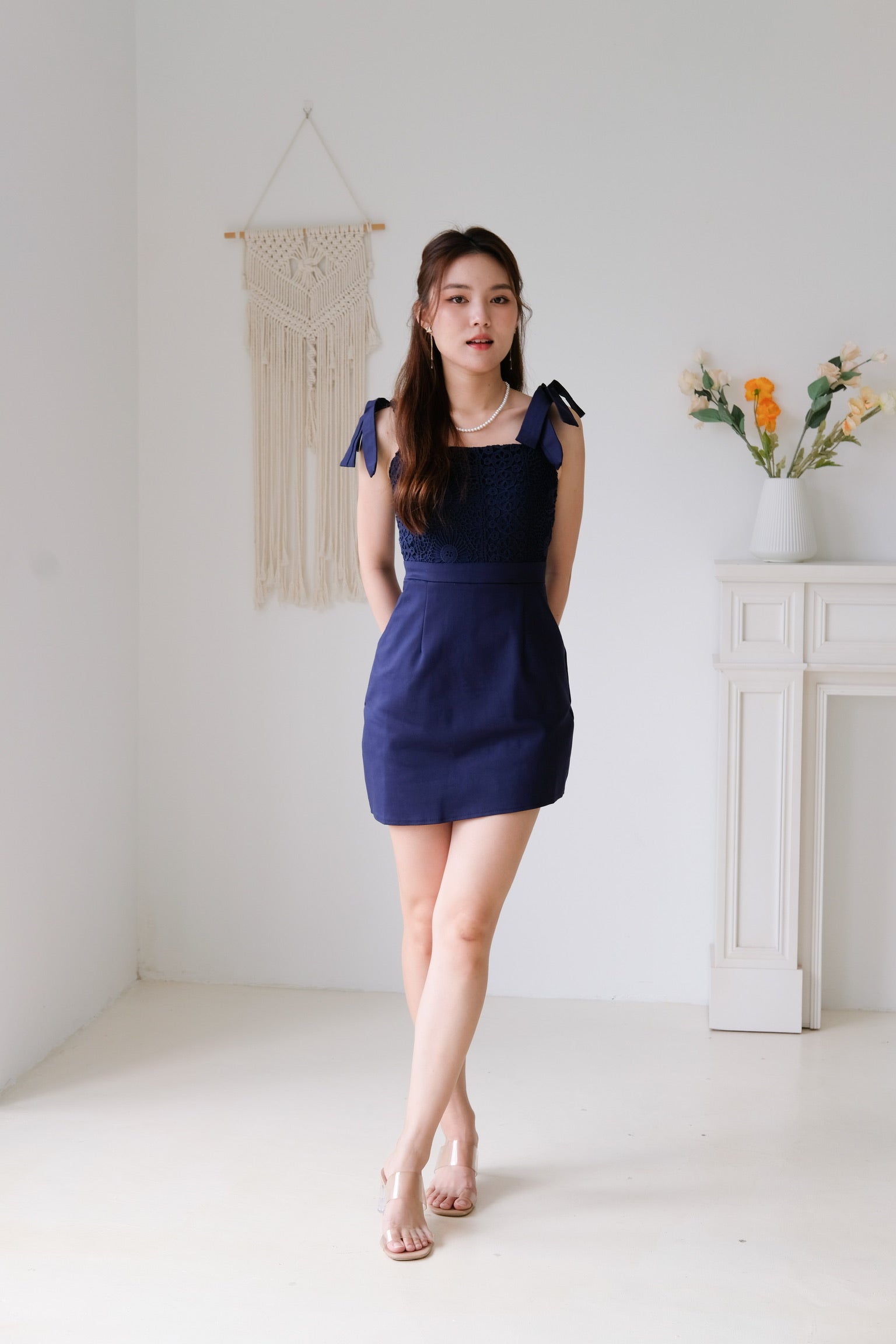 Leanne Crochet Asymmetrical Dress (Navy Blue)