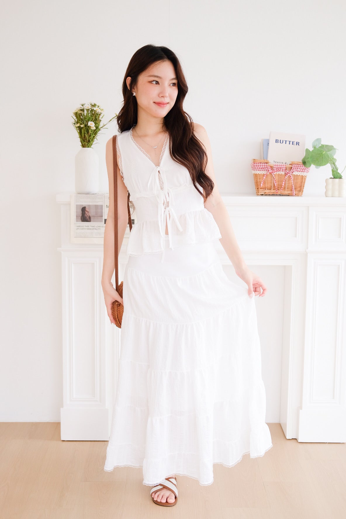 Yara Tiered Maxi Skirt (White)