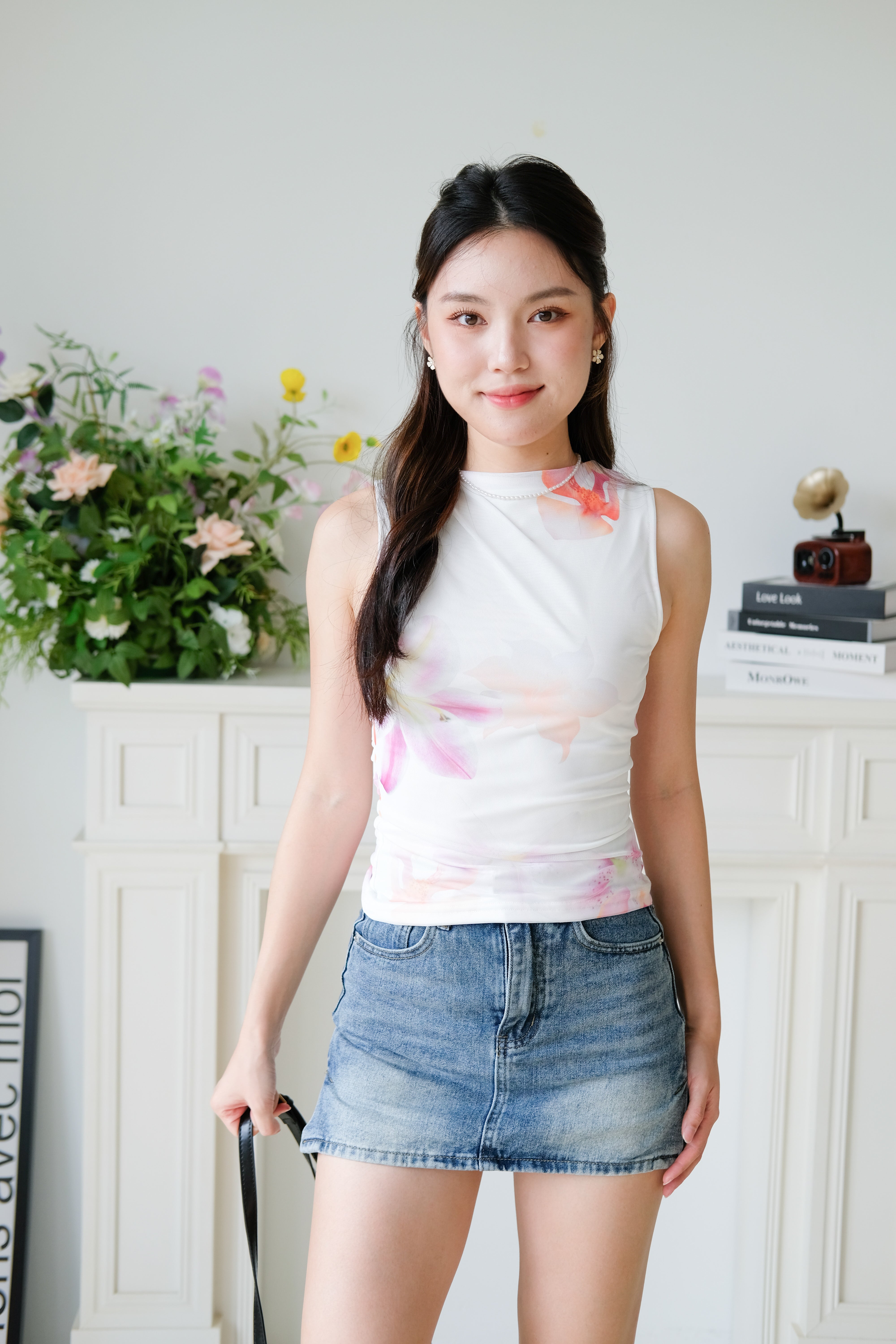Lilo Abstract Floral Mesh Top (Lilac Flower)