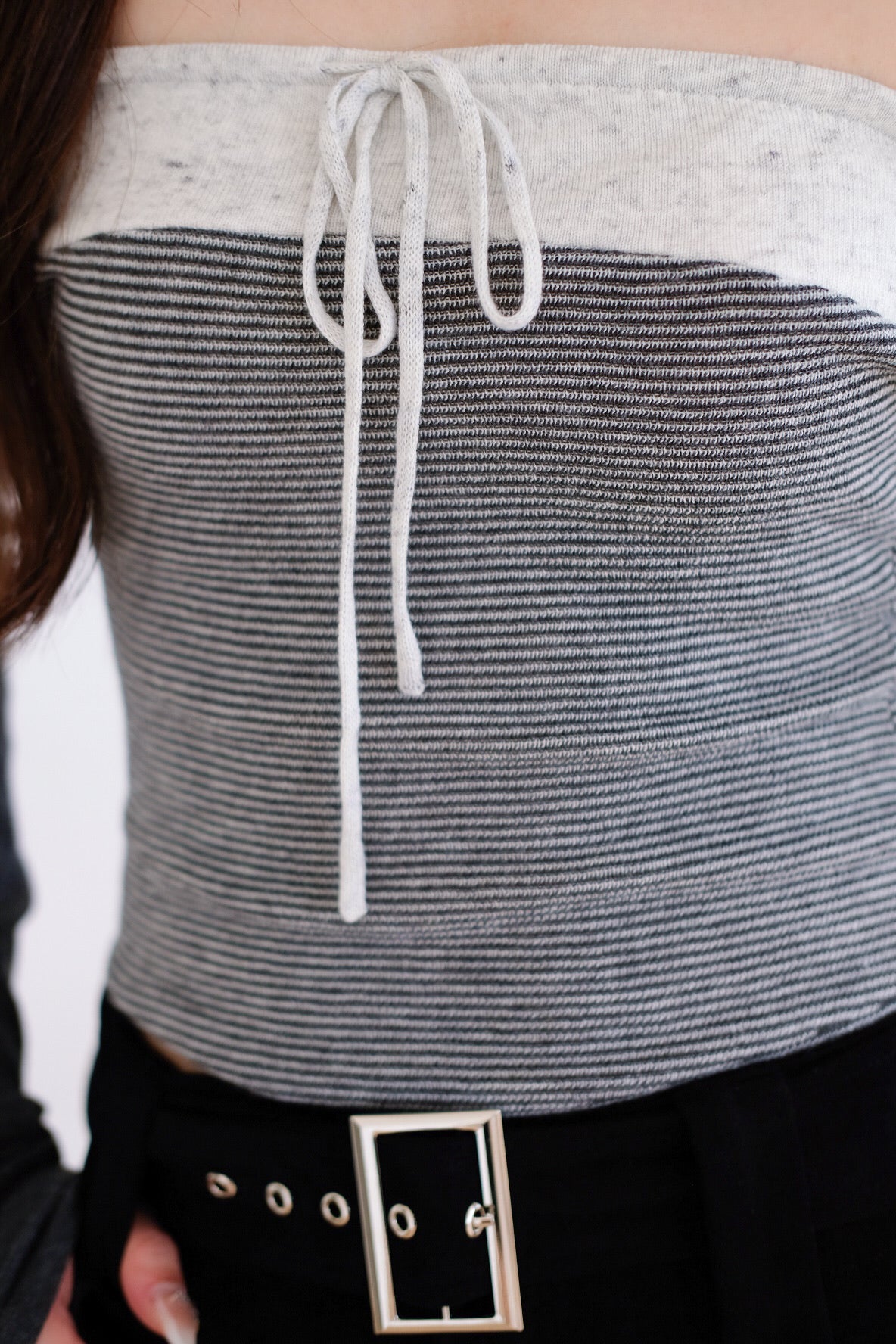 Caitlin Tube Stripes 2 in 1 Cardigan Set (Steel Grey)
