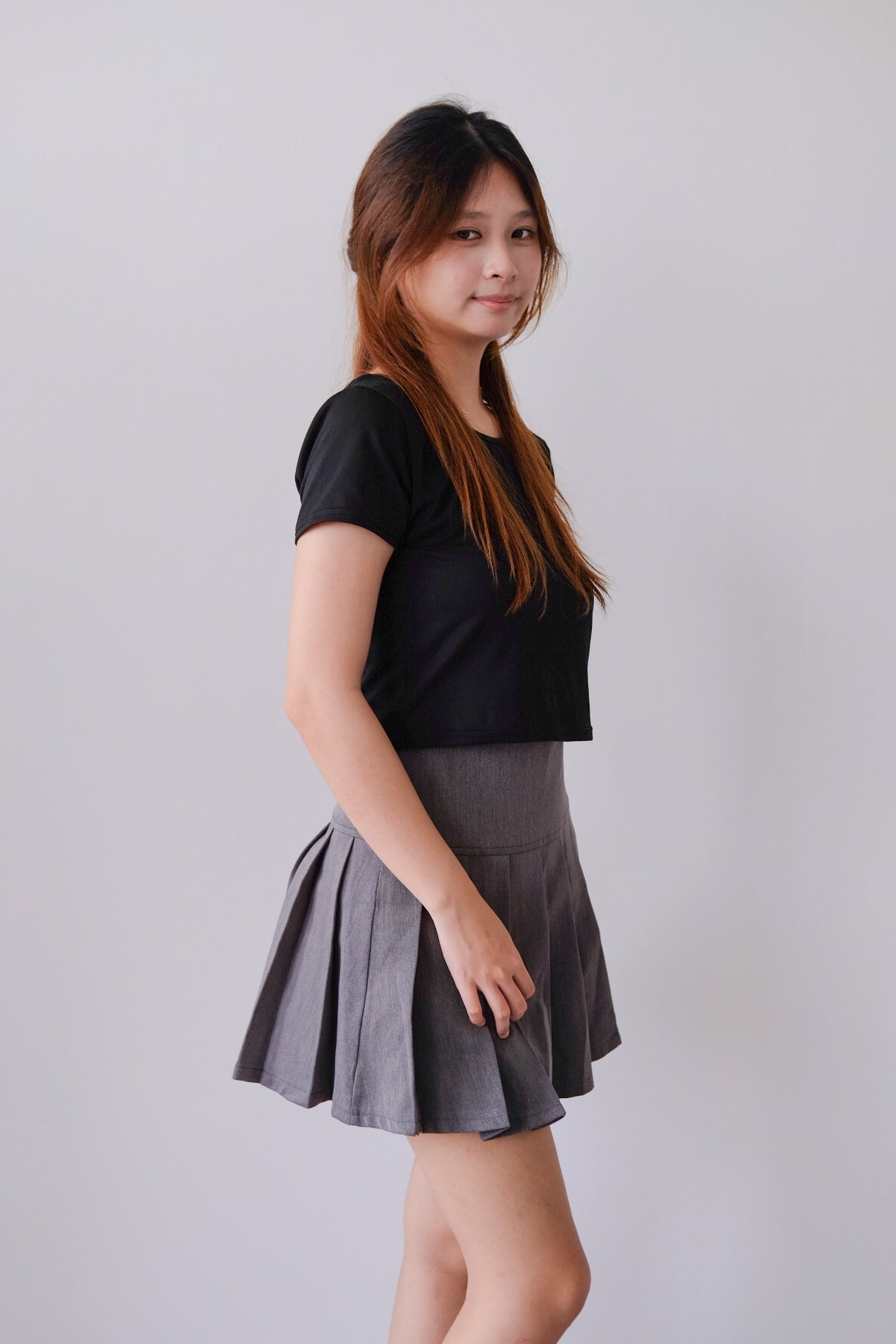 Grey Pleated Mini Skirt