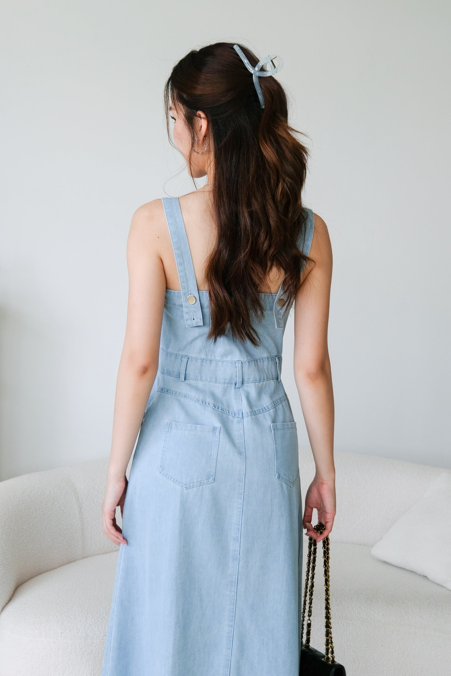 Ean Button Down Denim Maxi Dress (Light Blue)