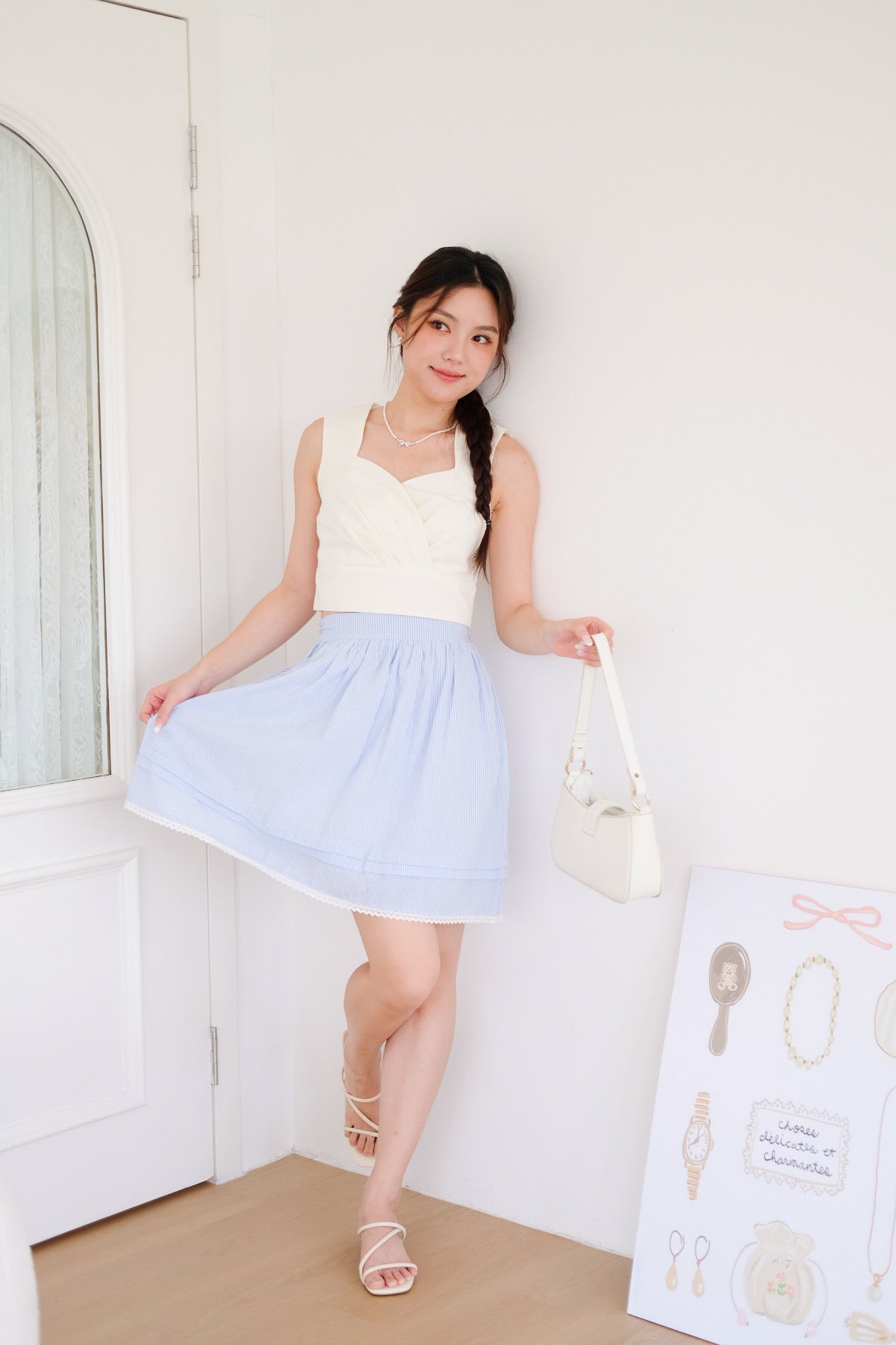 Reini Candy Stripes Knee Length Skirt (Blue)