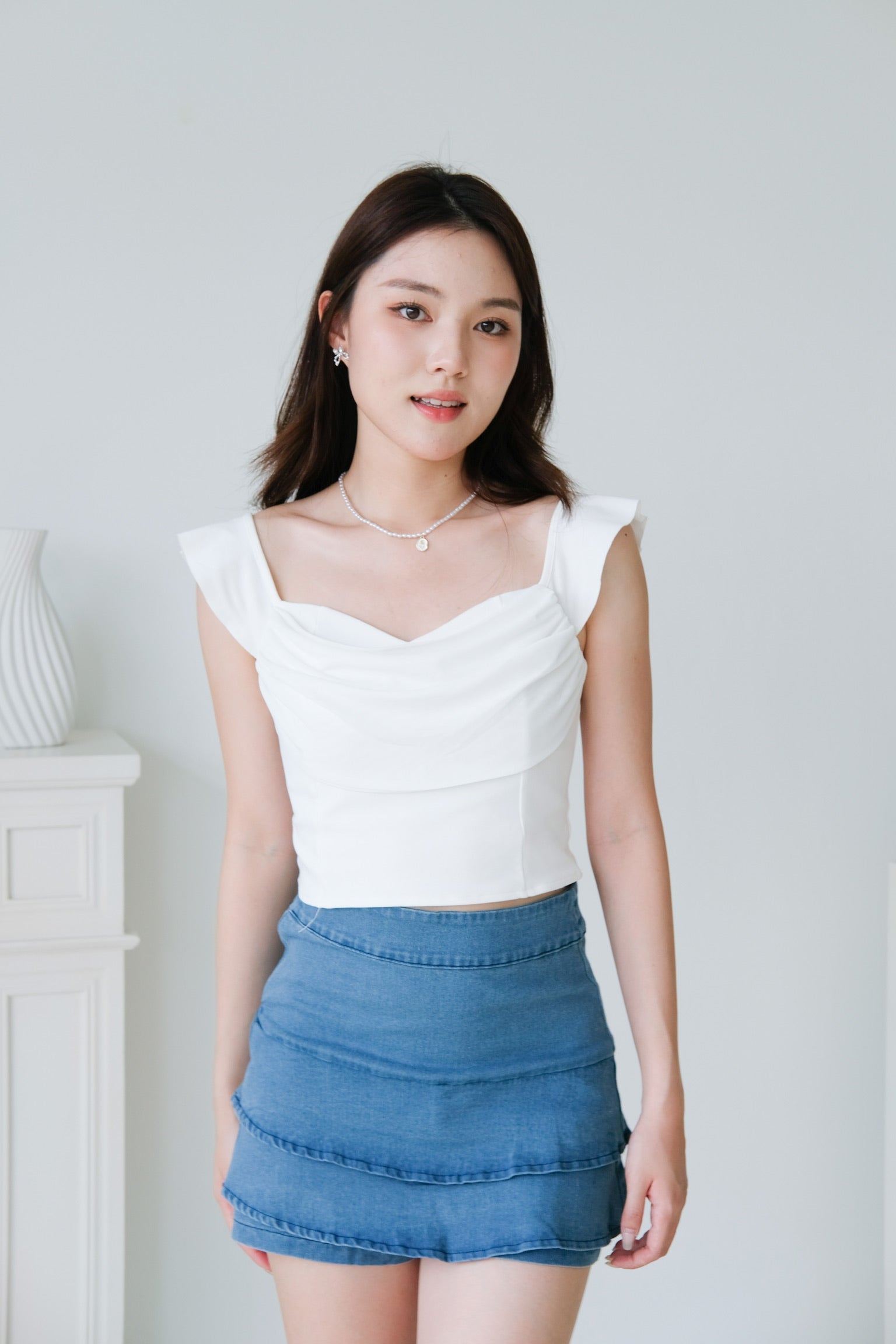 Aurora Ruched Drape Crop (White)