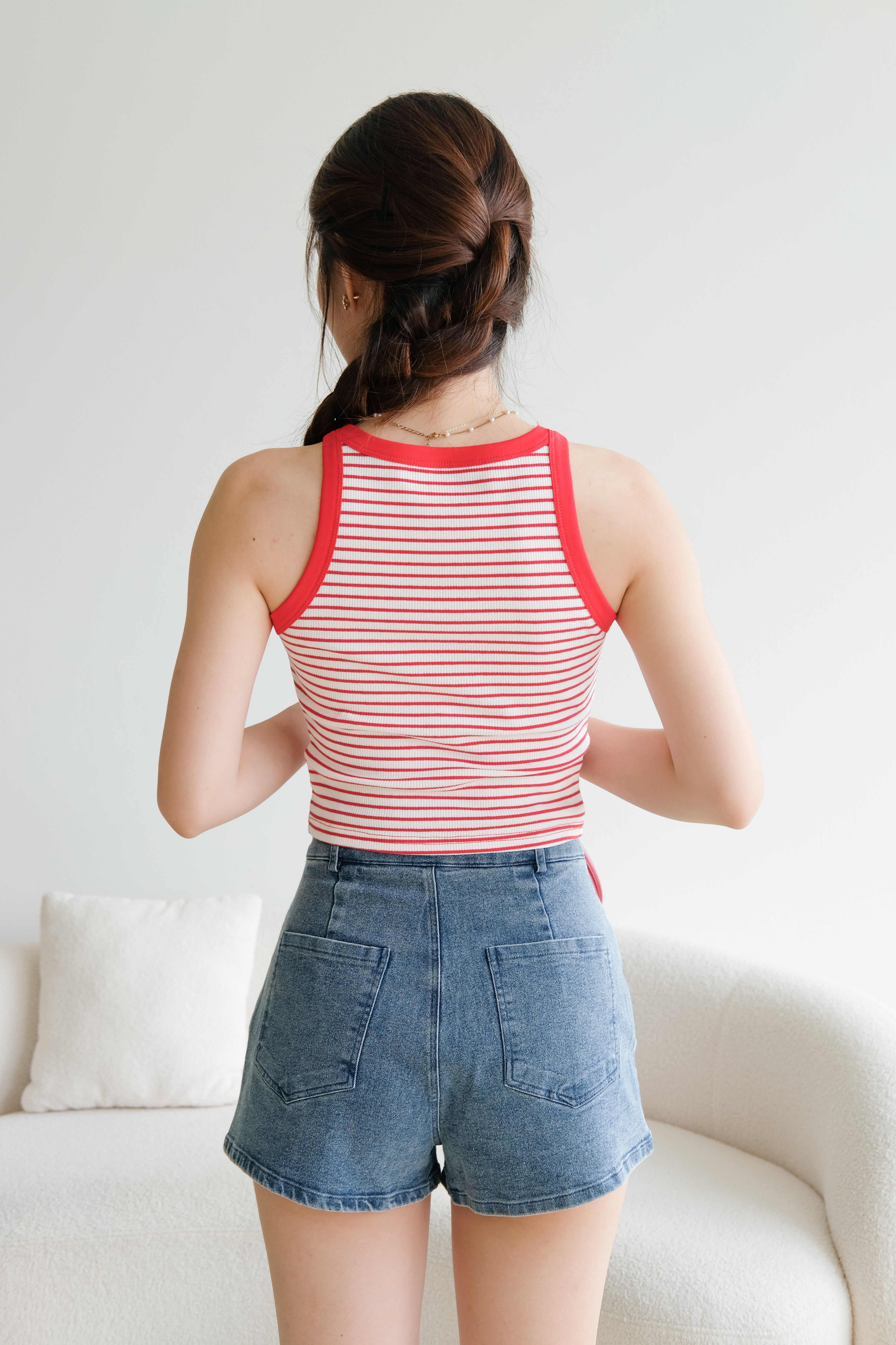 Harper Contrast Halter Crop (Red Stripes)