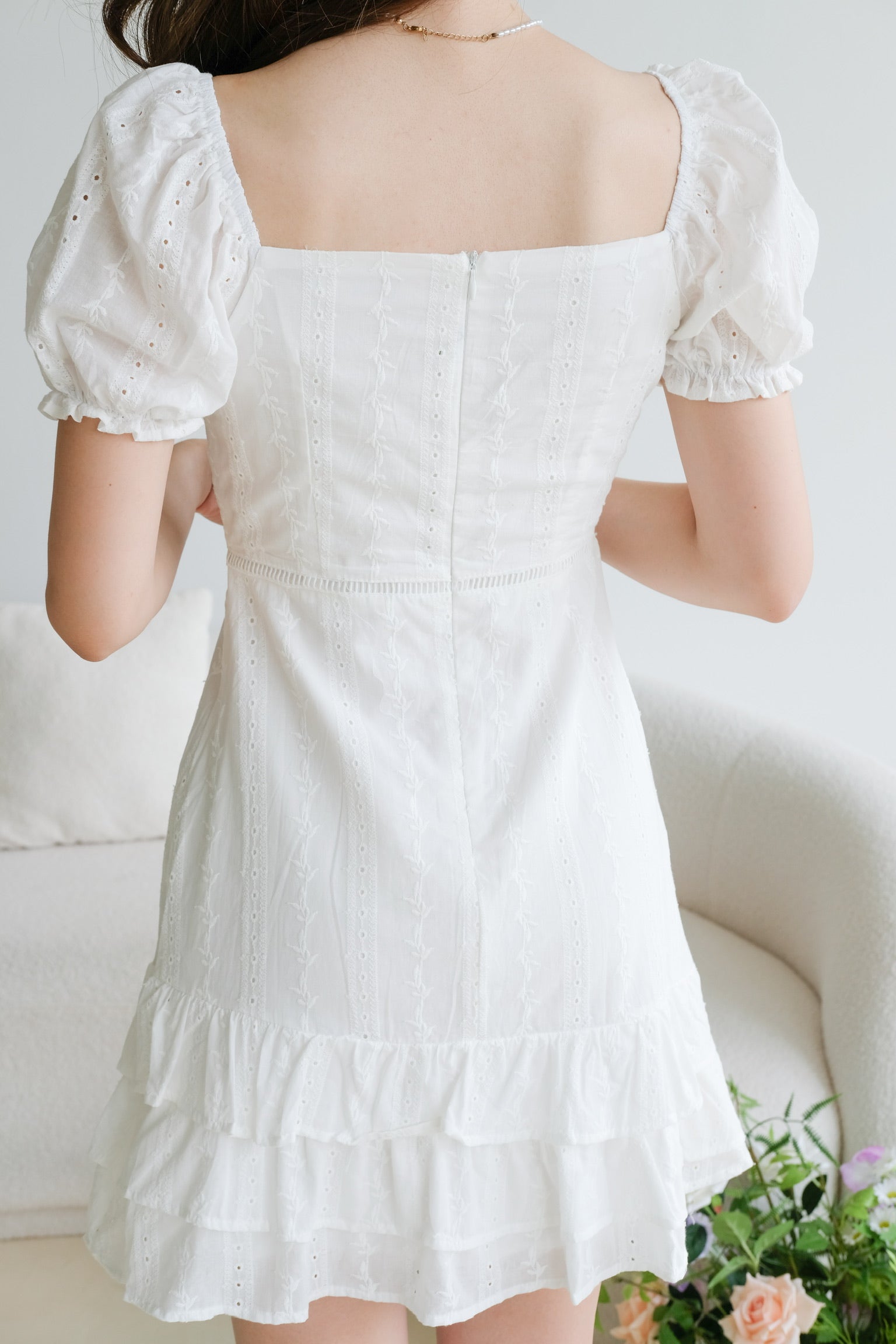 Evelyn Eyelet Ruffle Dress (White)