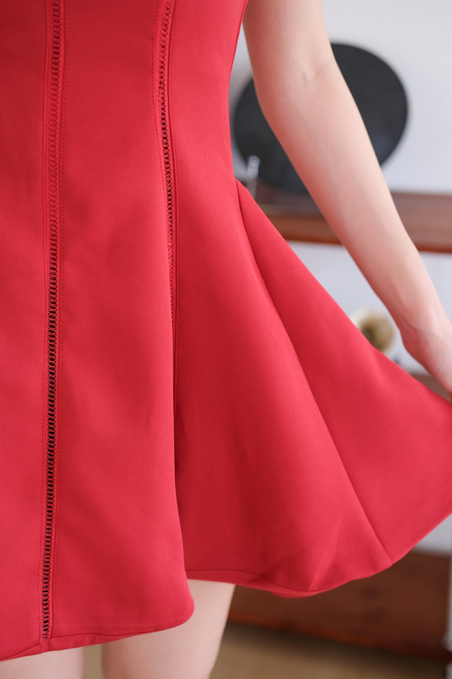 Violette Self Tie Halter Skater Dress (Red)