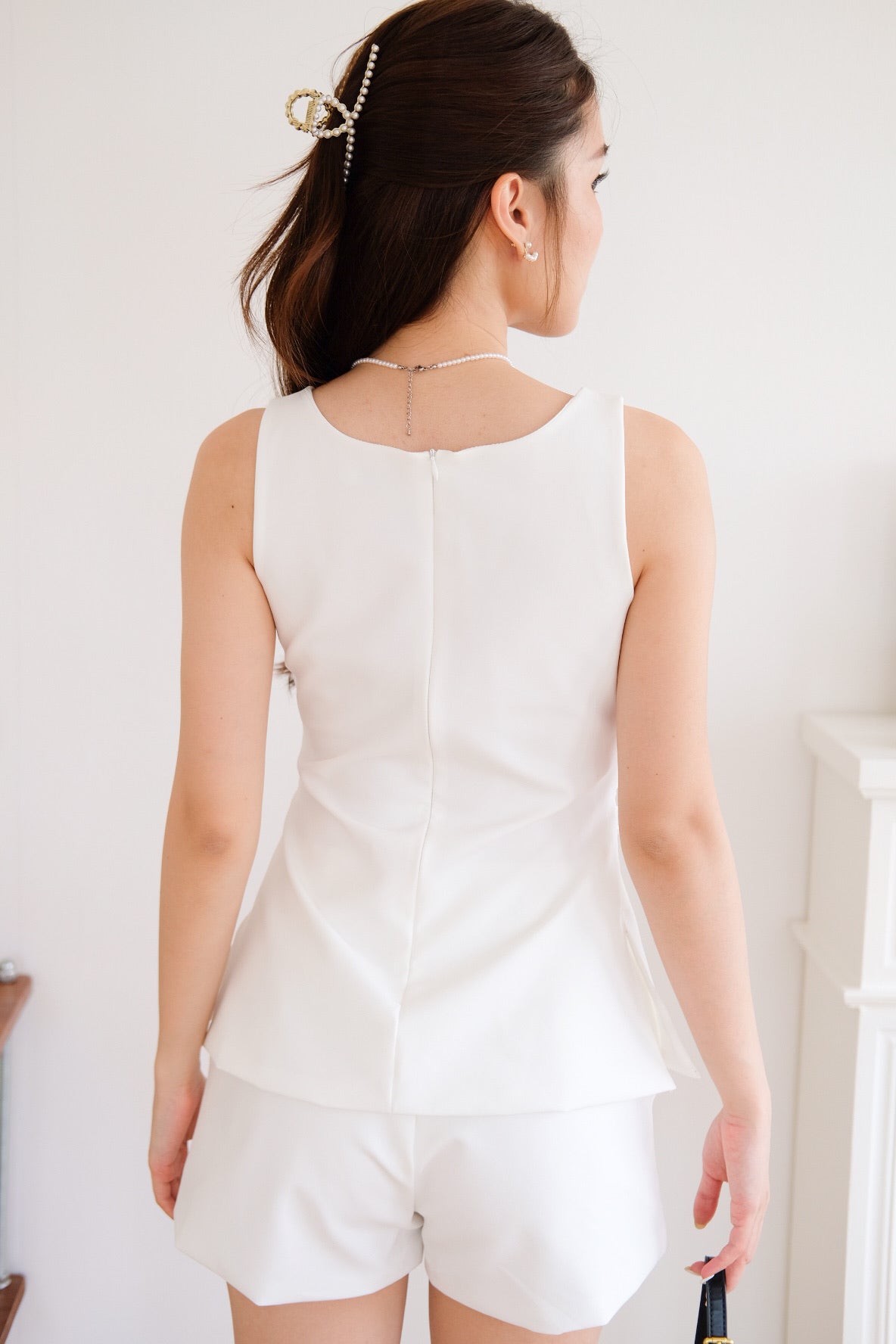 Cooper Ruched Flare Top (White)