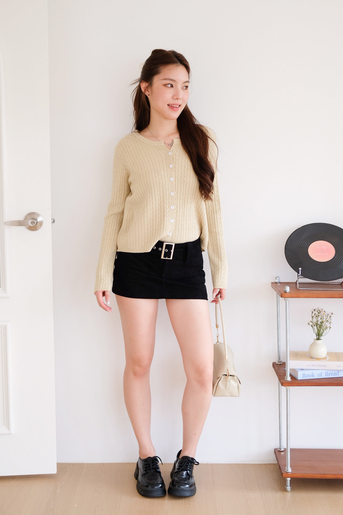 Sharlyn Cable Knit Cardigan (Caramel Brown)