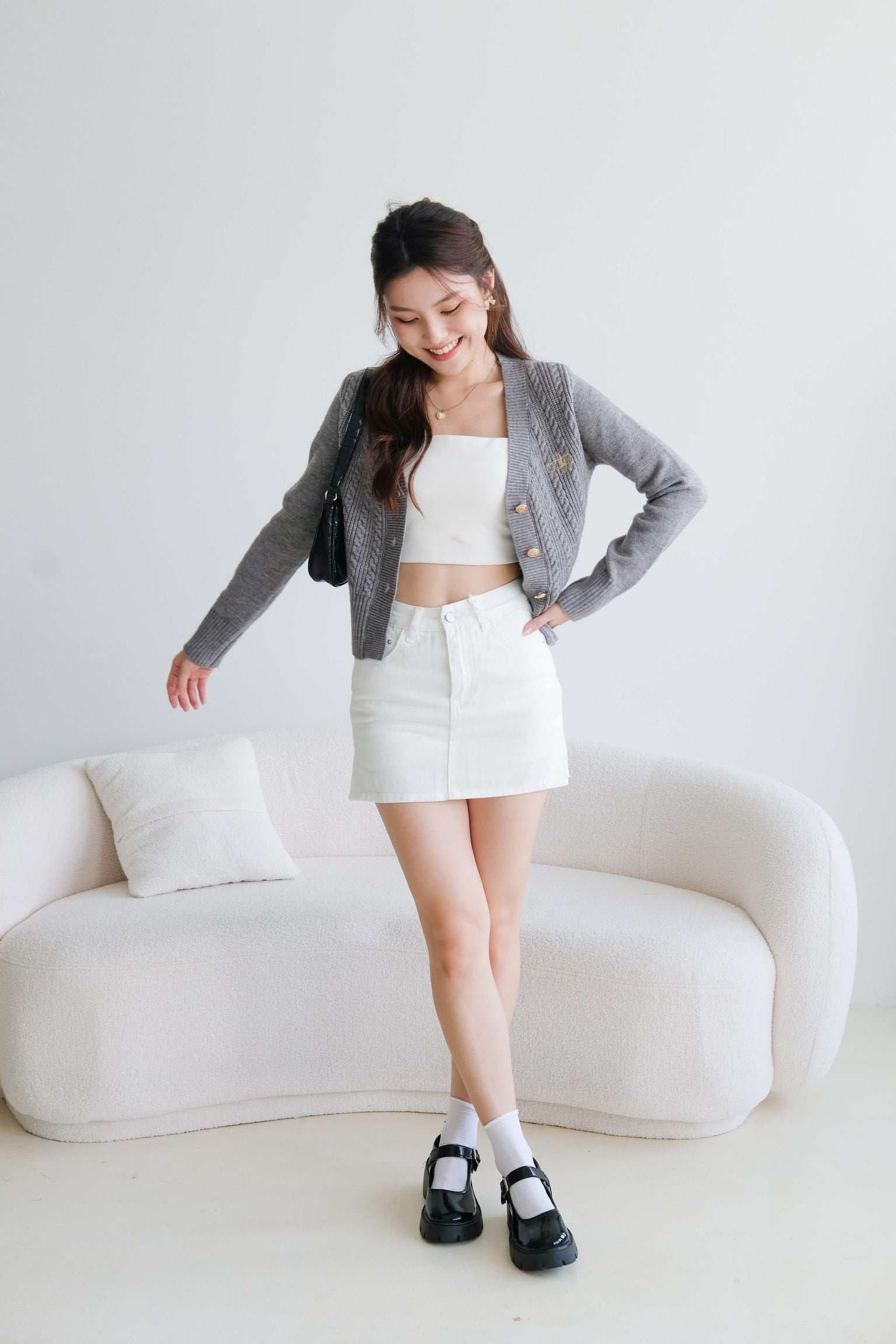 Hermione College Knit Cardigan (Grey)