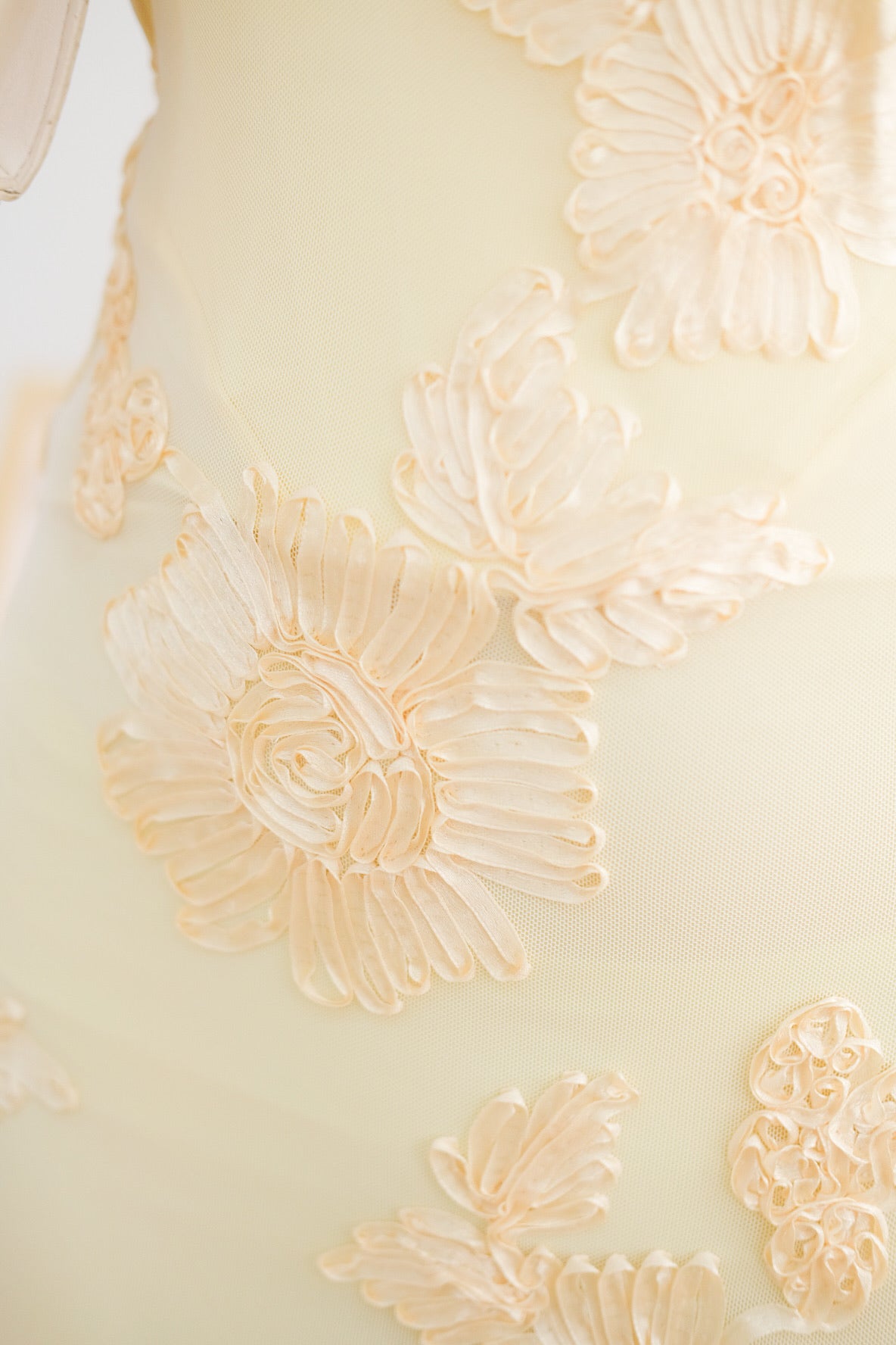 Yellow Floral Embroidered Mesh Maxi Dress