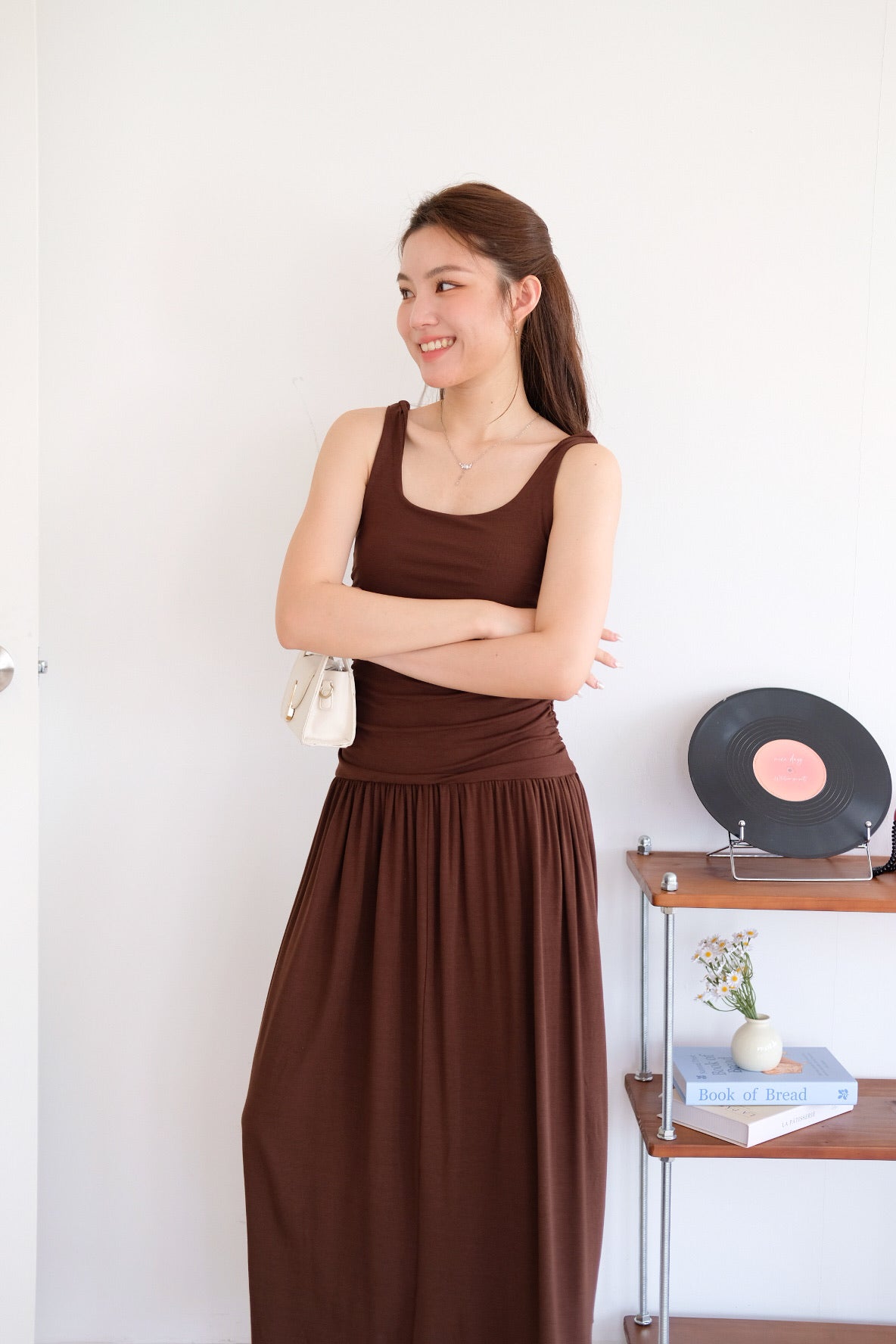Rosalyn Scoop Ruched Maxi Dress (Mocha)