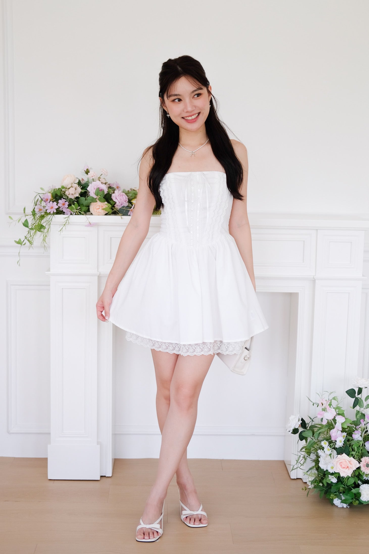 Avaline Lace Corset Tube Dress (White)