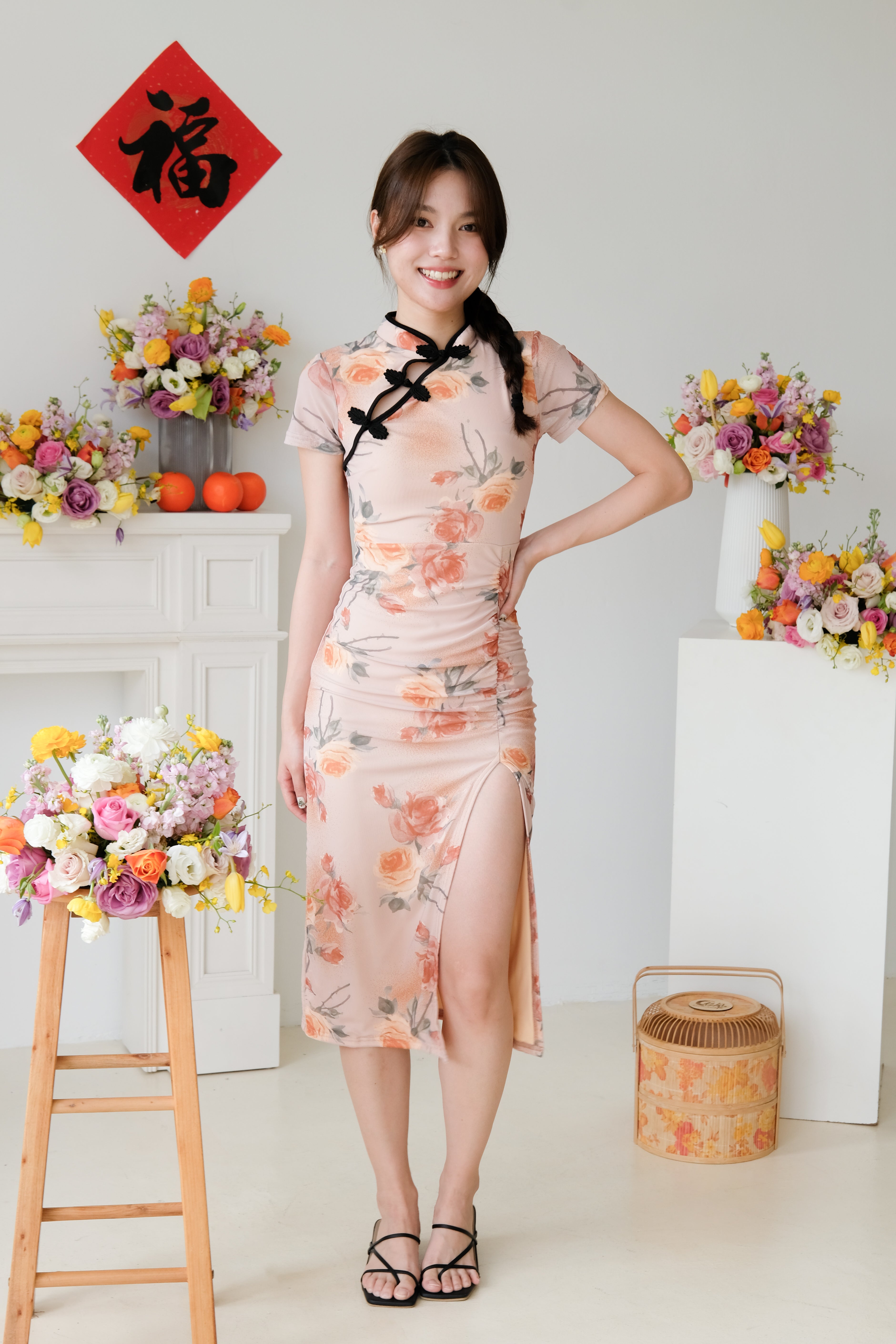 [ETA 23-27 Dec] Yuan Mesh Slit Midi Cheongsam (Cappucino)