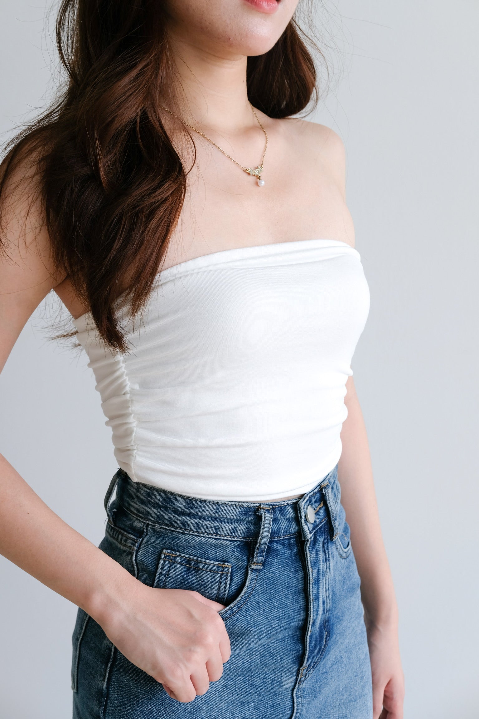 Eugenie Ruched Tube Top (White)