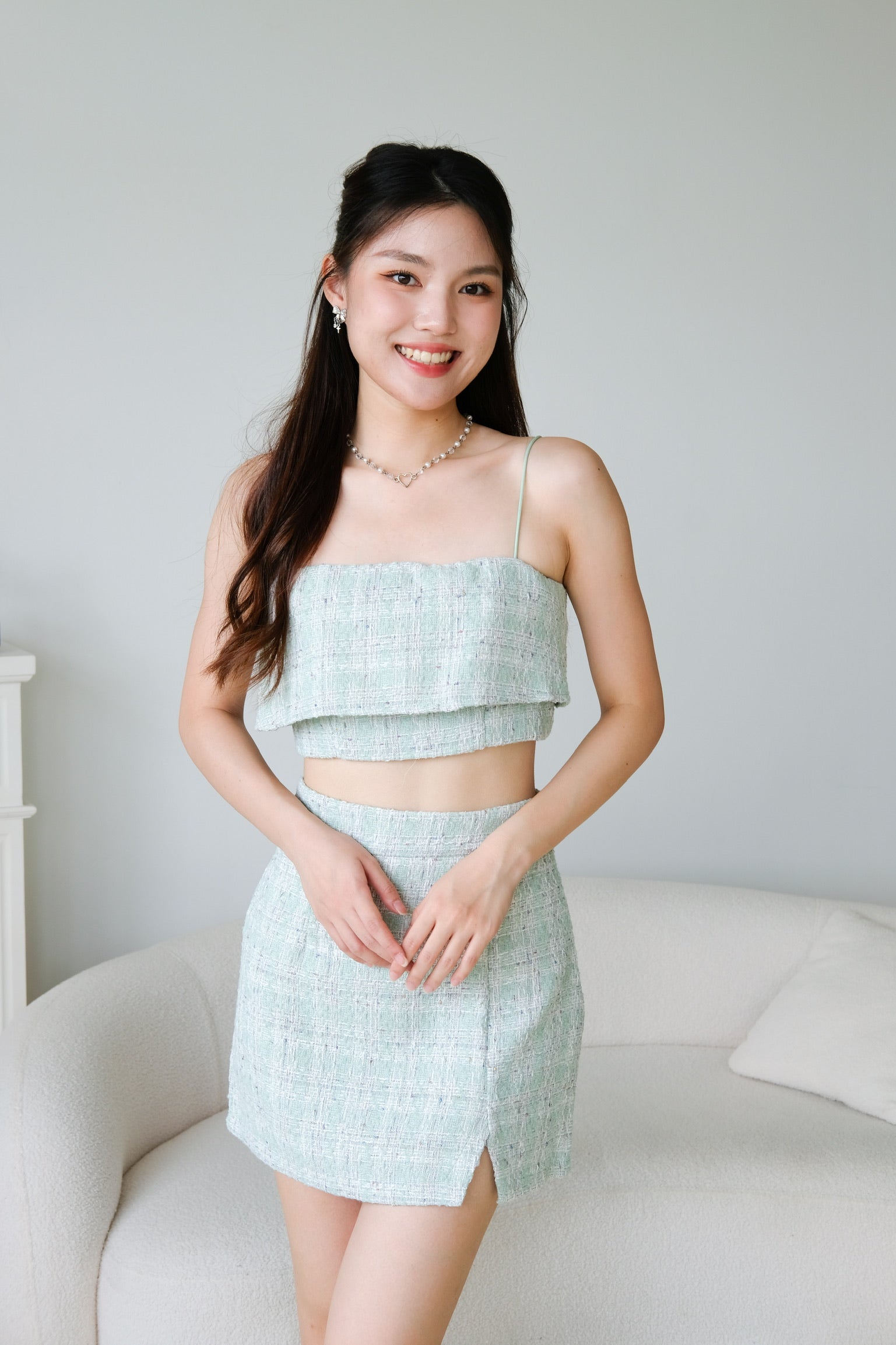 Yujin Overlay Tweed Set (Sage Green)