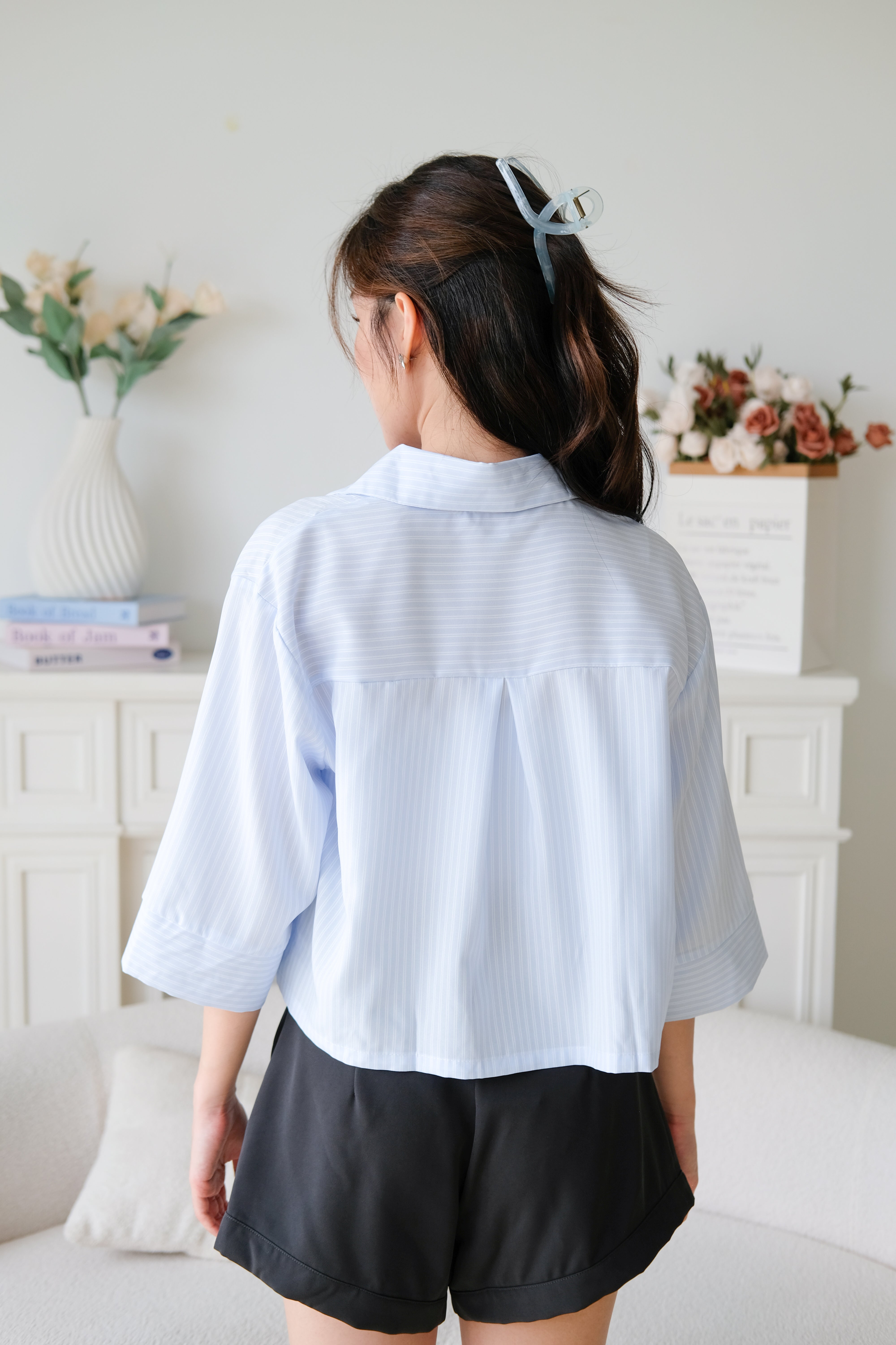 Carsen Stripes Oversized Blouse (Sky Blue)