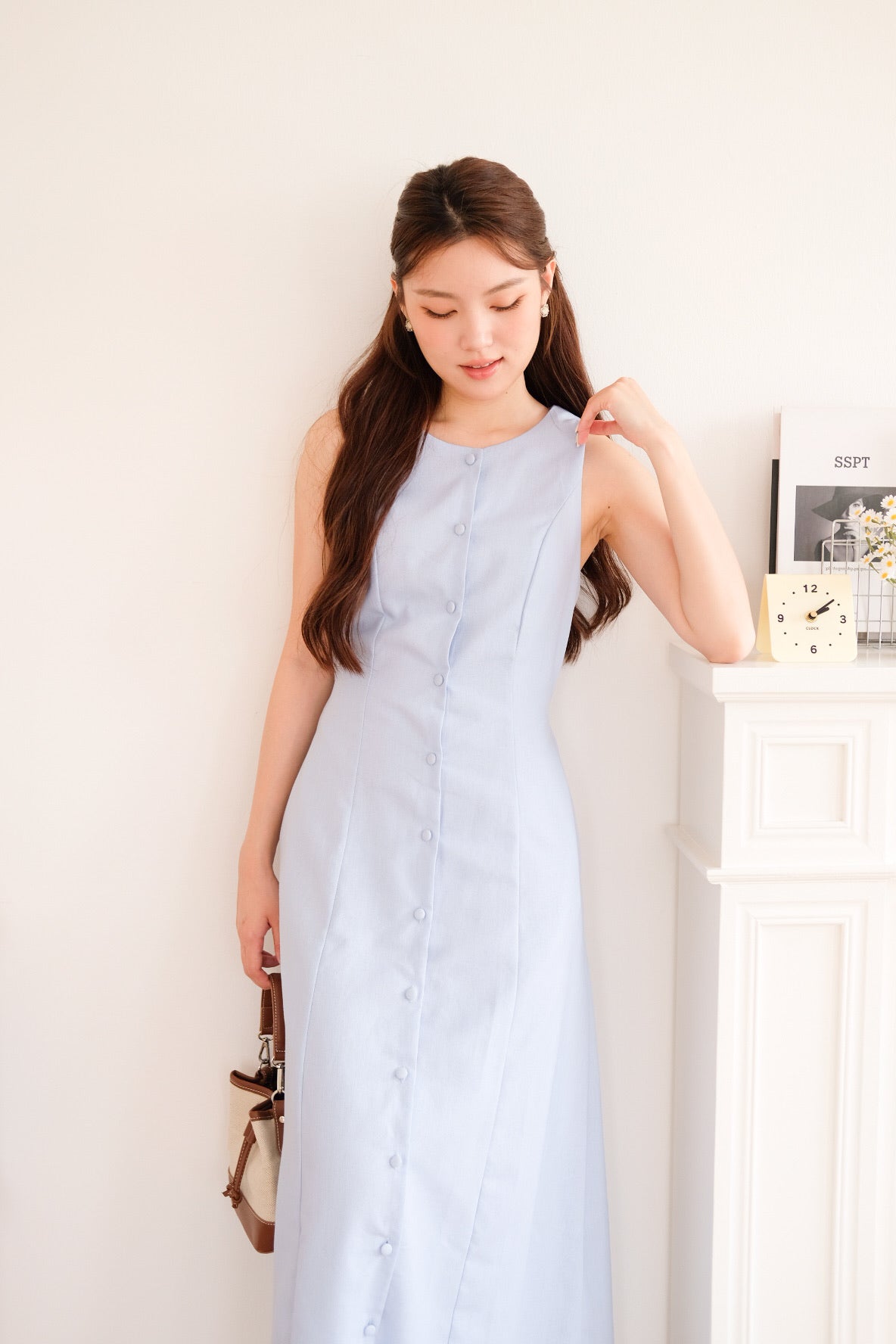 Arlette Button Linen Maxi Dress (Sky Blue) [ ETA 13 Oct ]