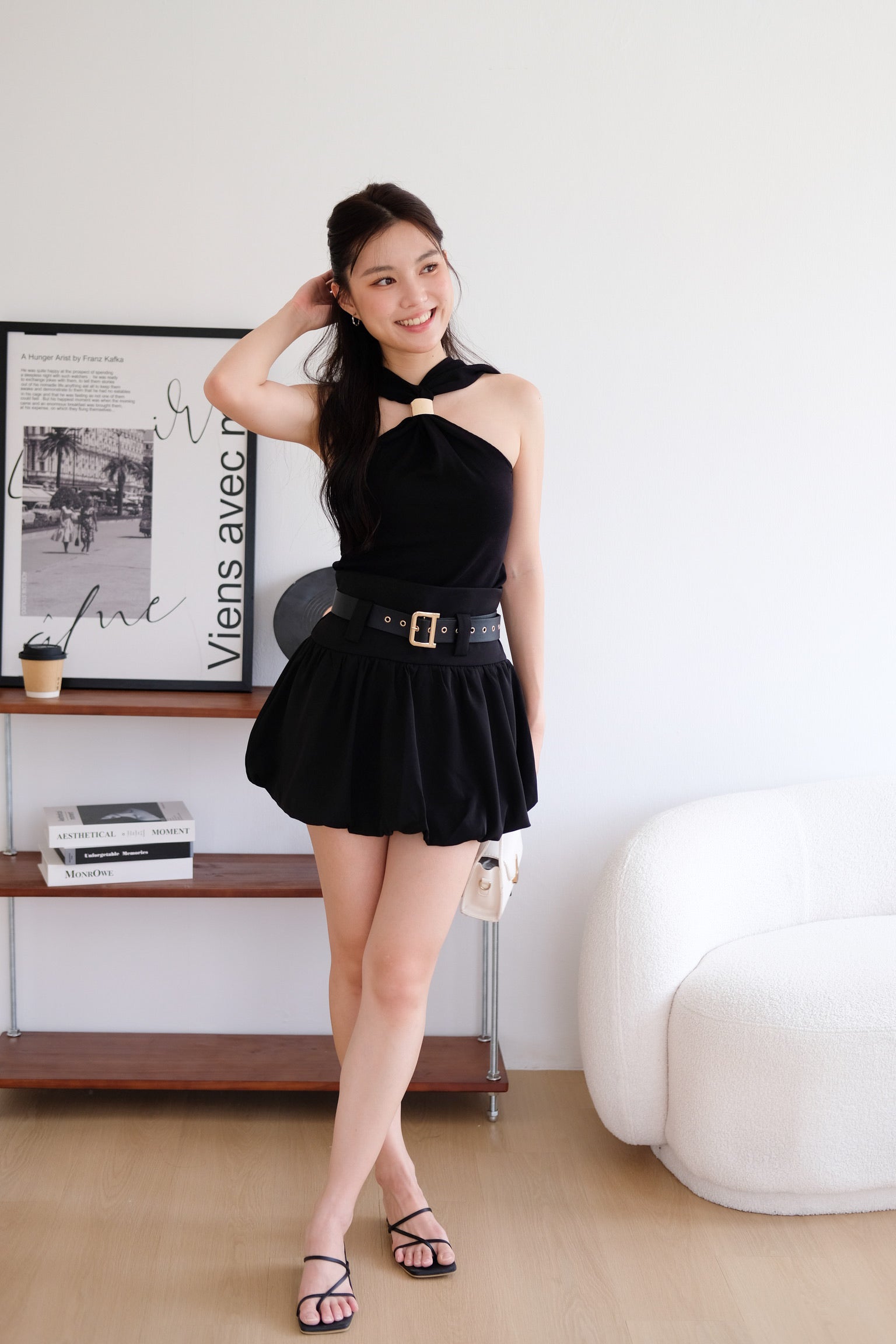 Suezette Halter Gold Ornament Knit Top (Black)