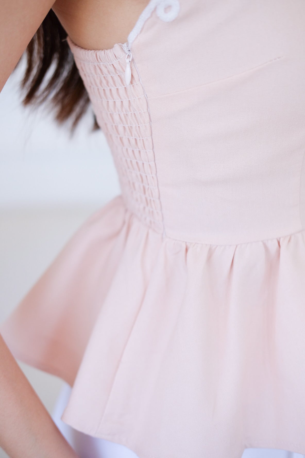 Lyanne Eyelet Linen Peplum Top (Light Pink)