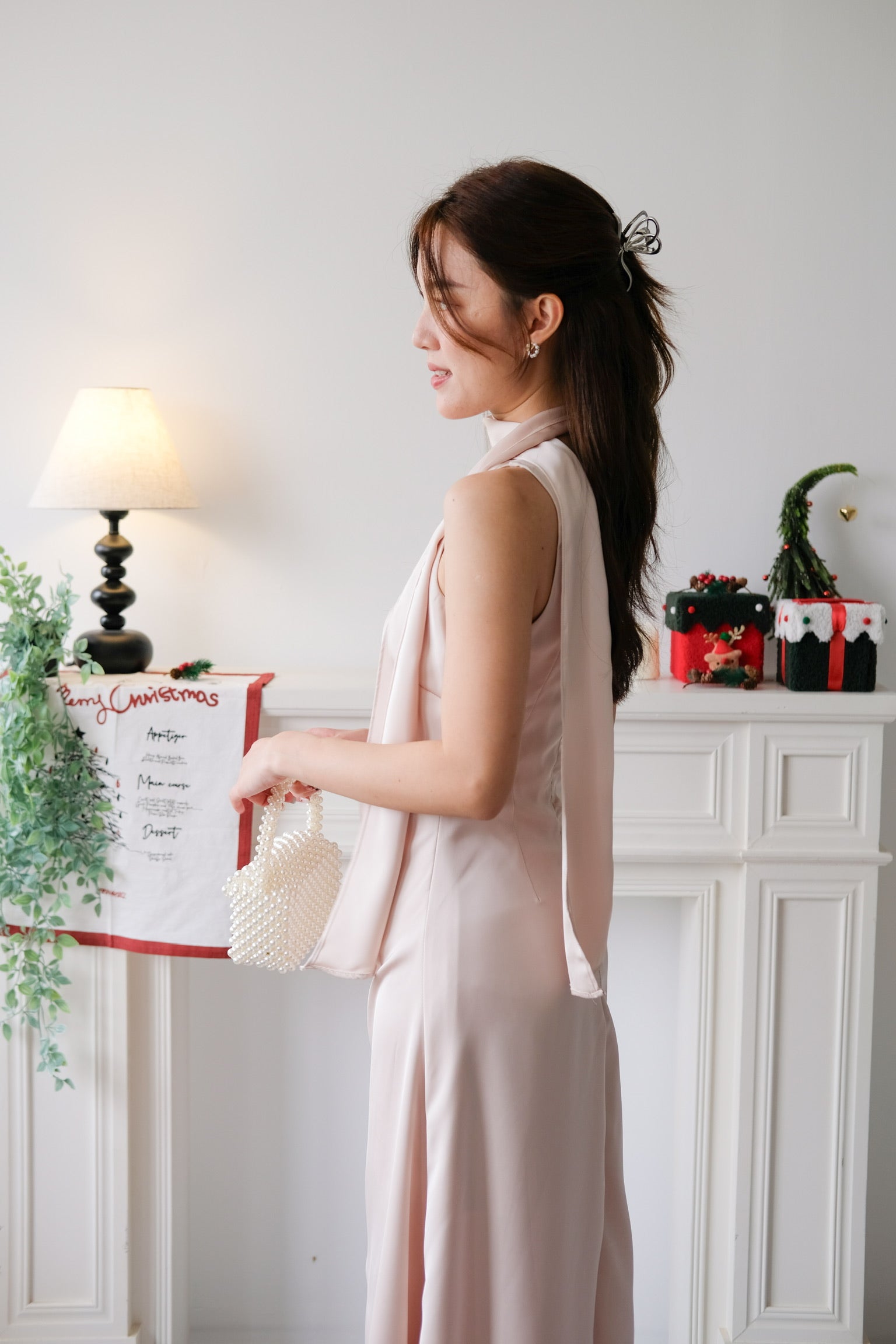 Caelyn Satin Toga Dinner Dress (Champagne)