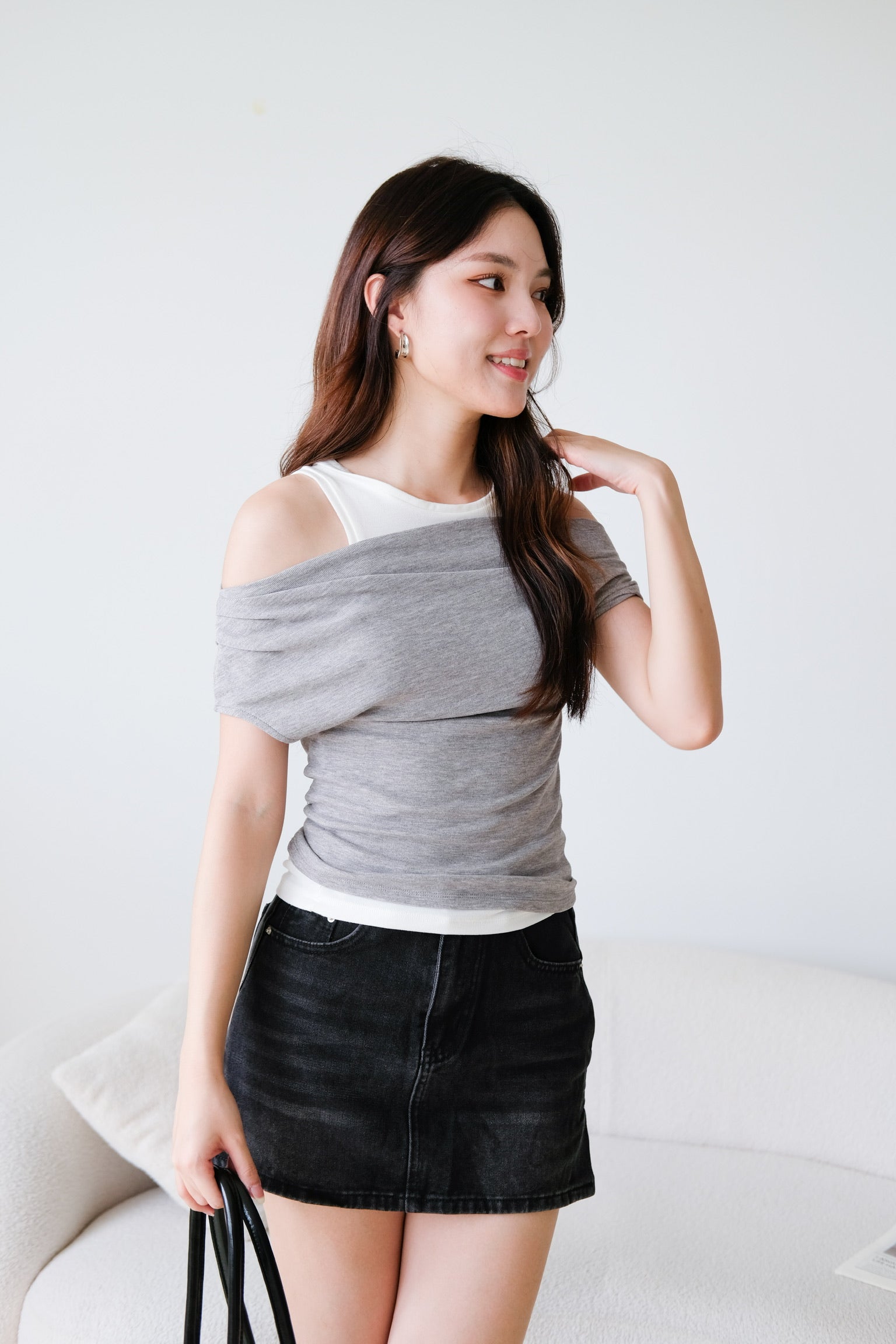 Mila Cold Shoulder Cotton Tank Top (Light Grey)