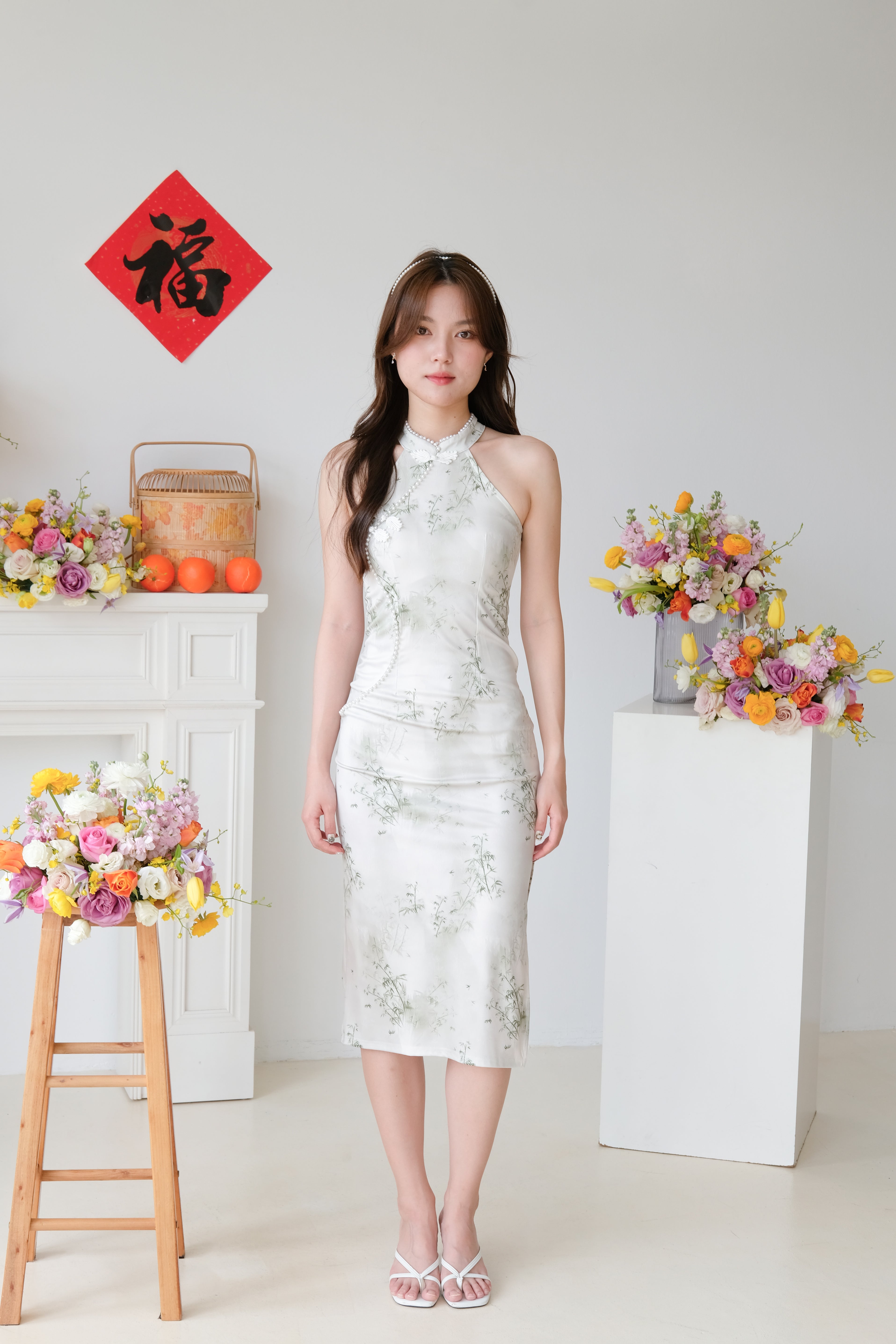 [ETA 16-20 Dec] Jade Mini Pearl Halter Midi Cheongsam (Jade Green)