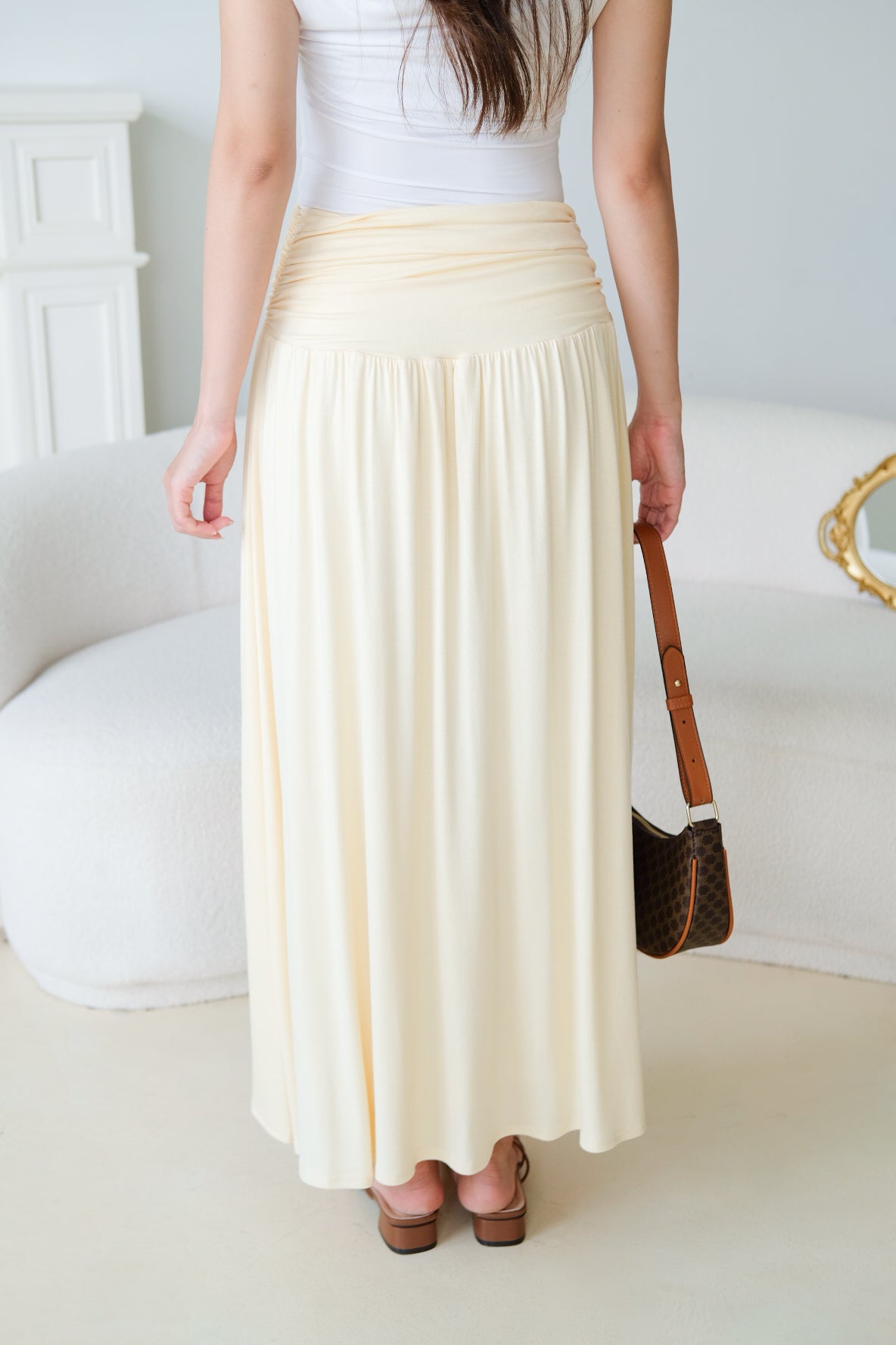 Emmeline Ruched Maxi Skirt (Pale Yellow)