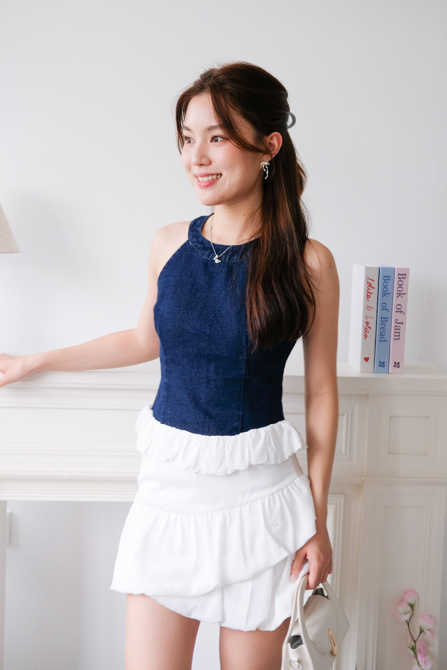 Lica Bubble Cloud Halter Denim Top (Dark Blue)