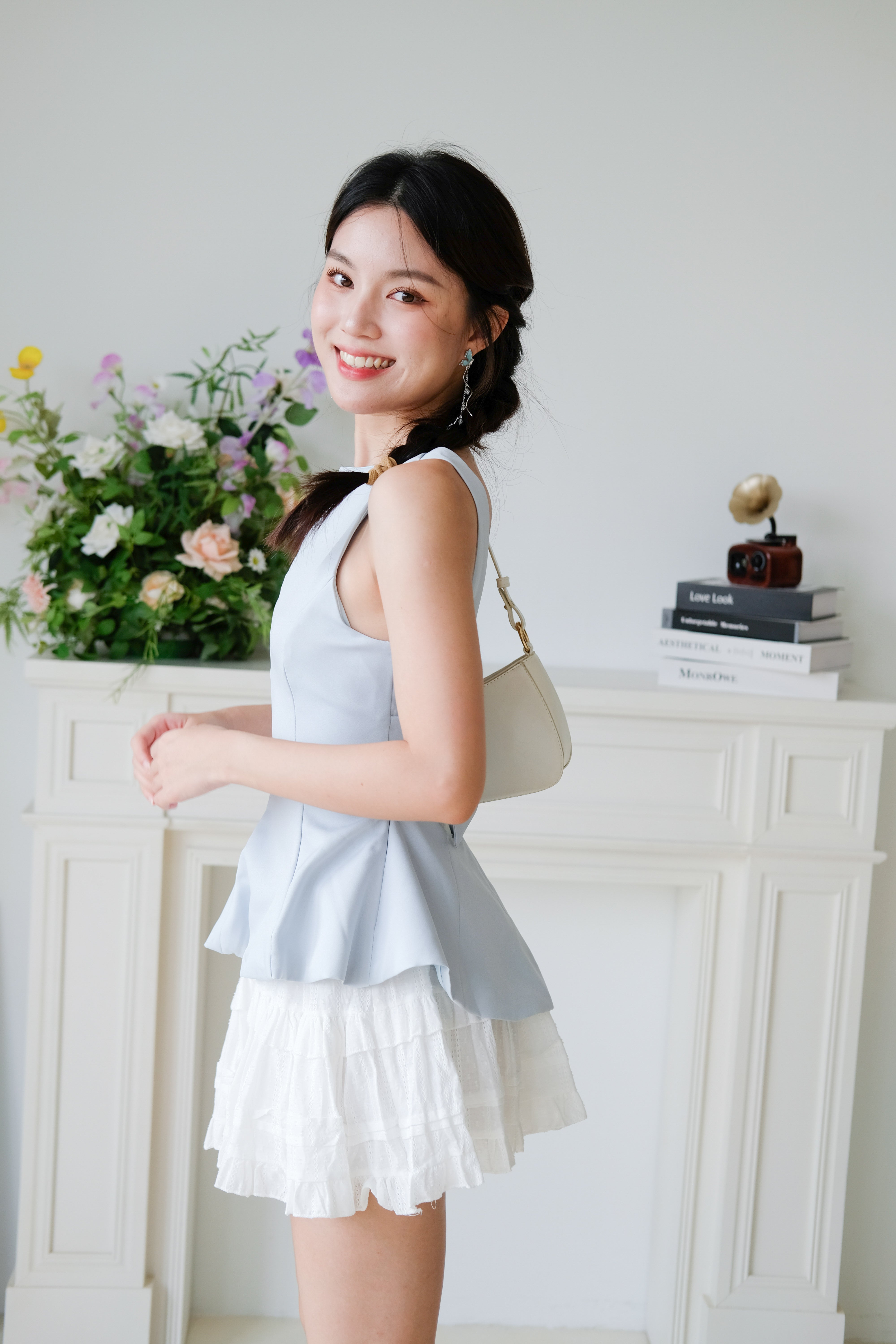 Belle Bareback Peplum Top (Baby Blue)