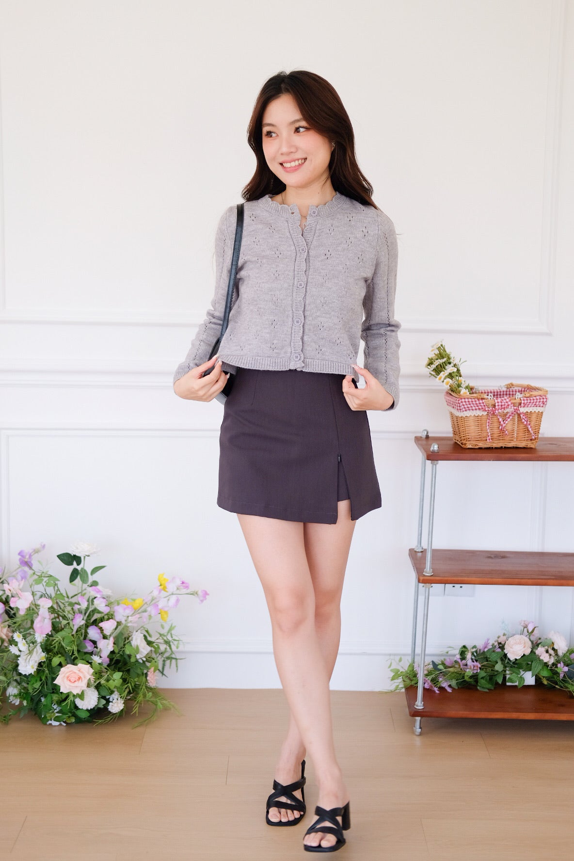 Mirae Soft Fuzzy Knit Cardigan (Grey)
