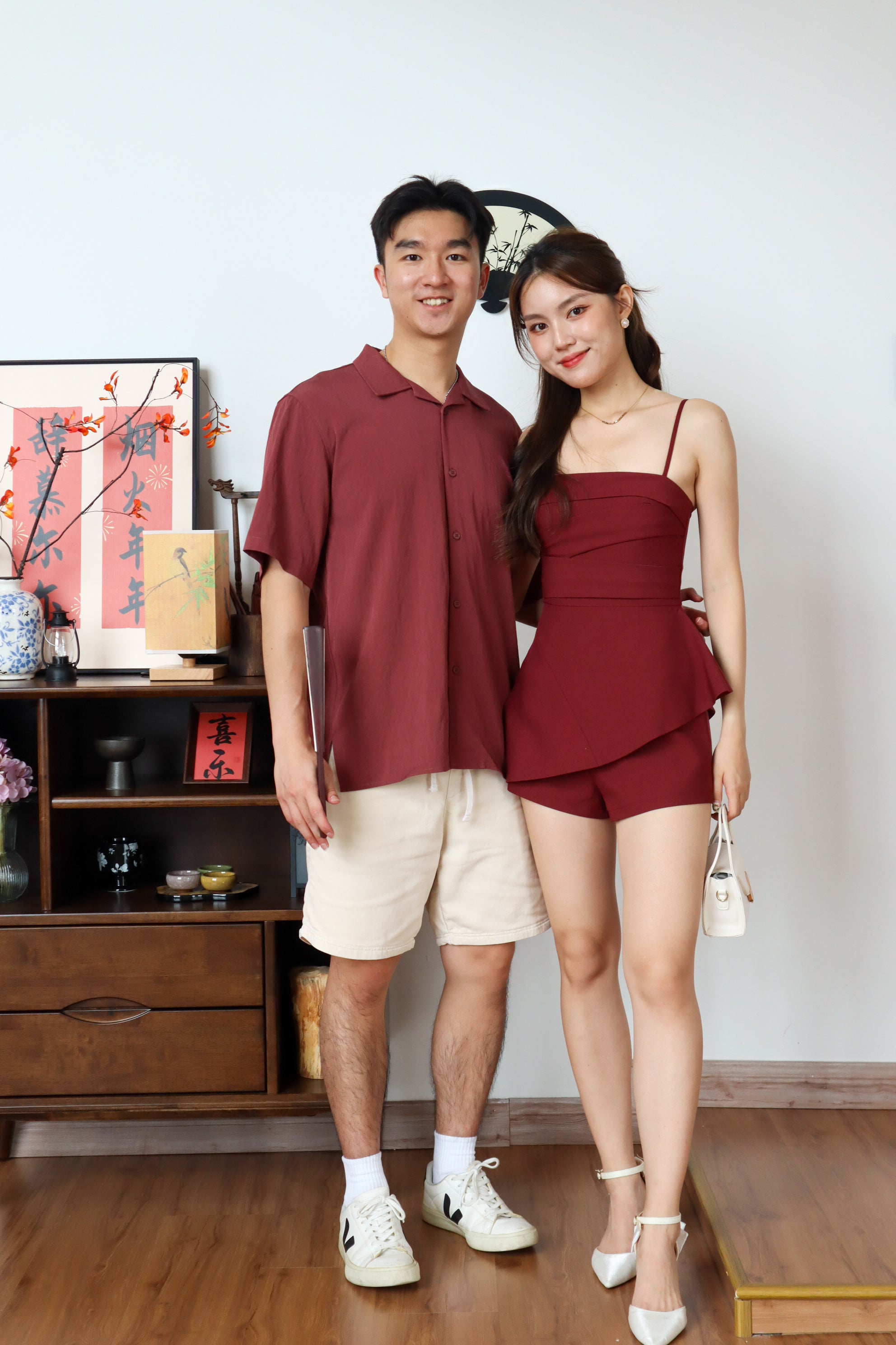 Cleo Folded Padded Asymmetrical Romper (Wine)