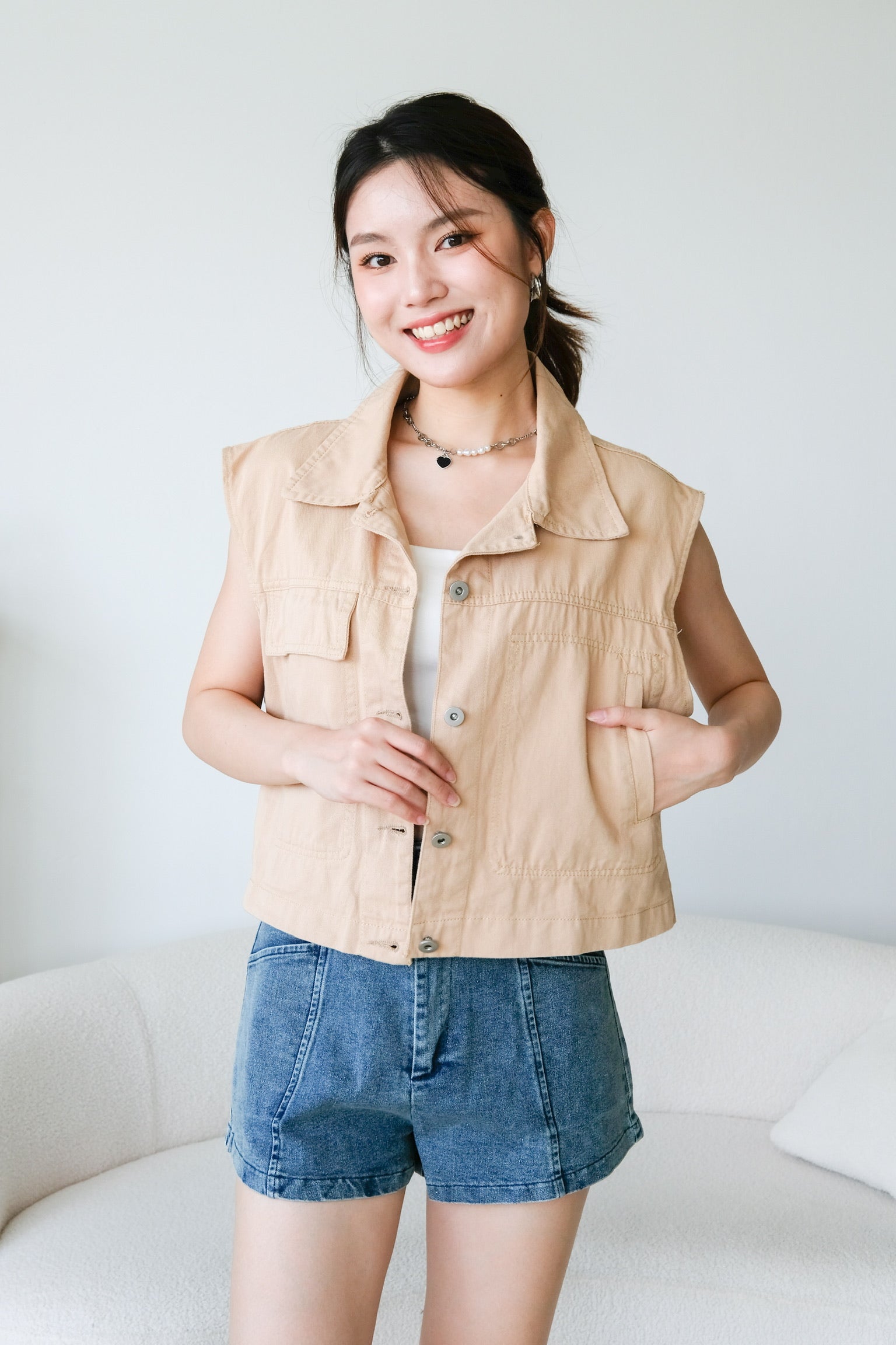 Sabby Denim Vest (Khaki)