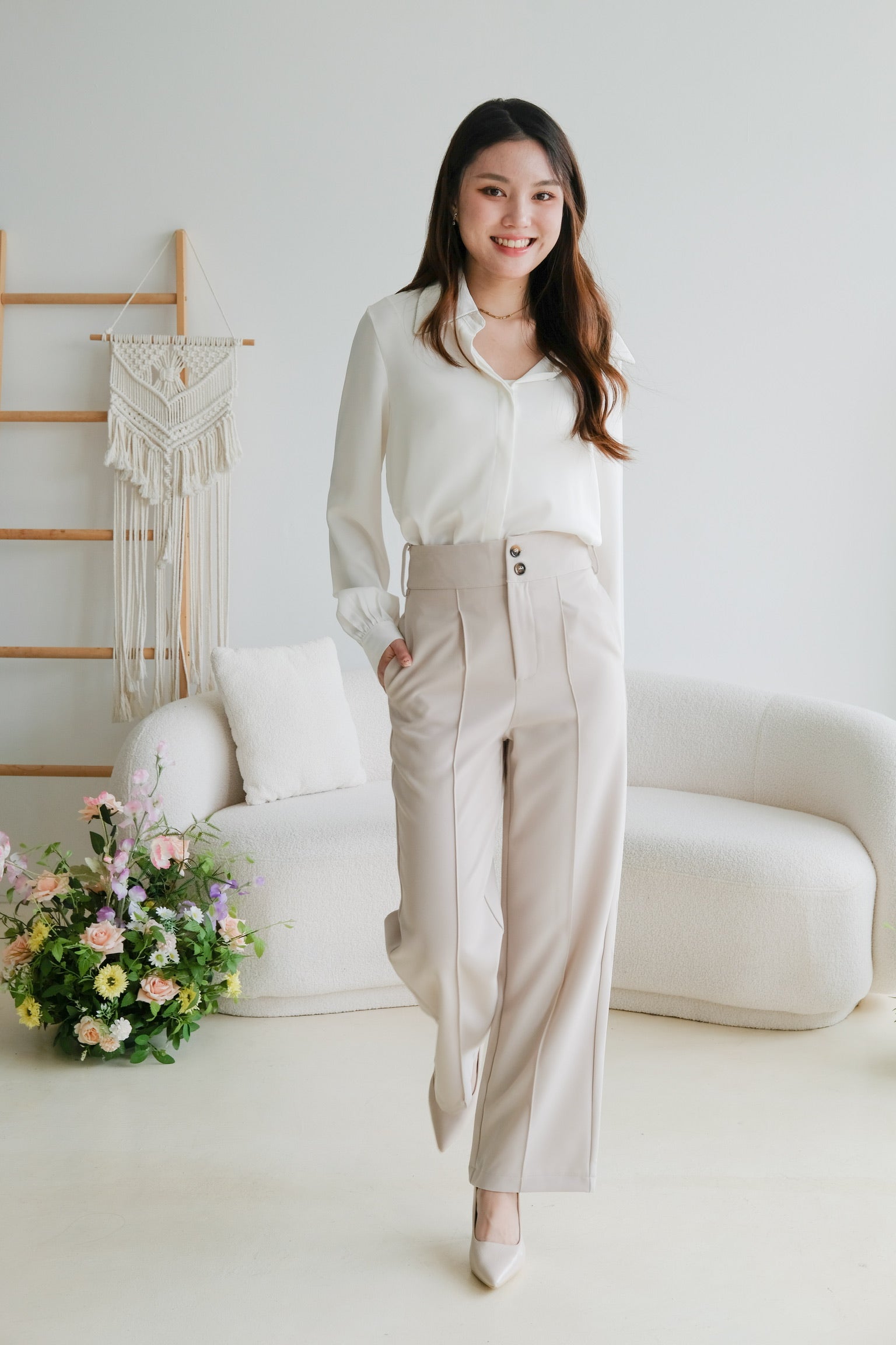 Mabel Belted Culottes Pants (Beige)