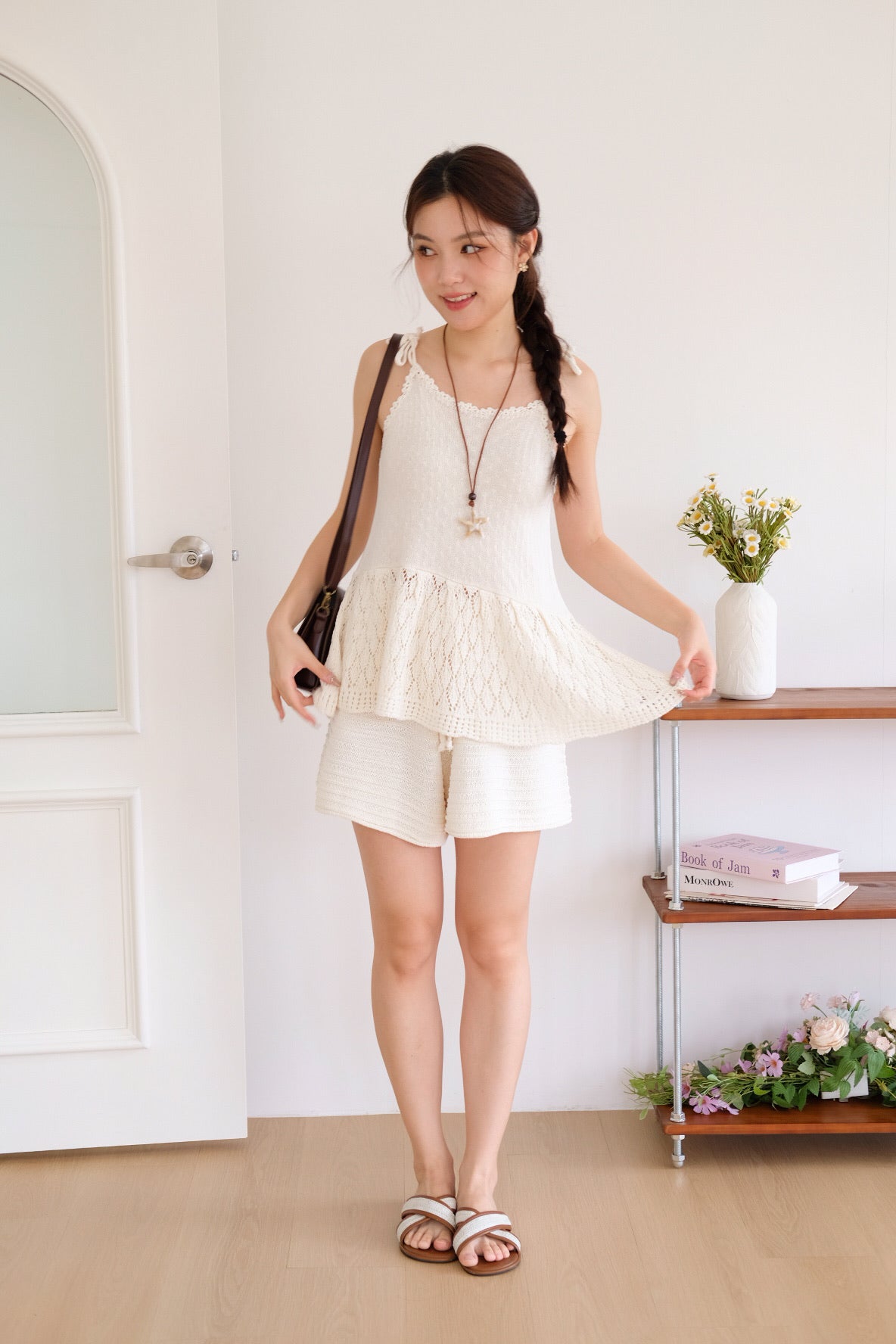 Jamie Self Tie Peplum Knit Top (Cream)