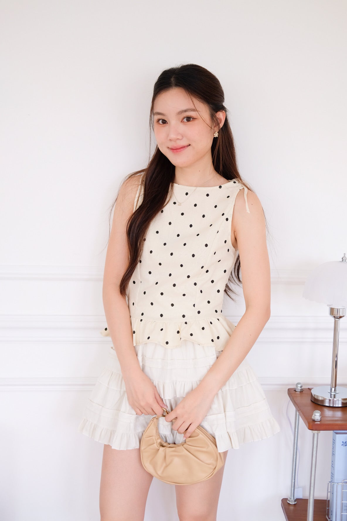 Leeya Ribbon Peplum Crop Top (Dots)