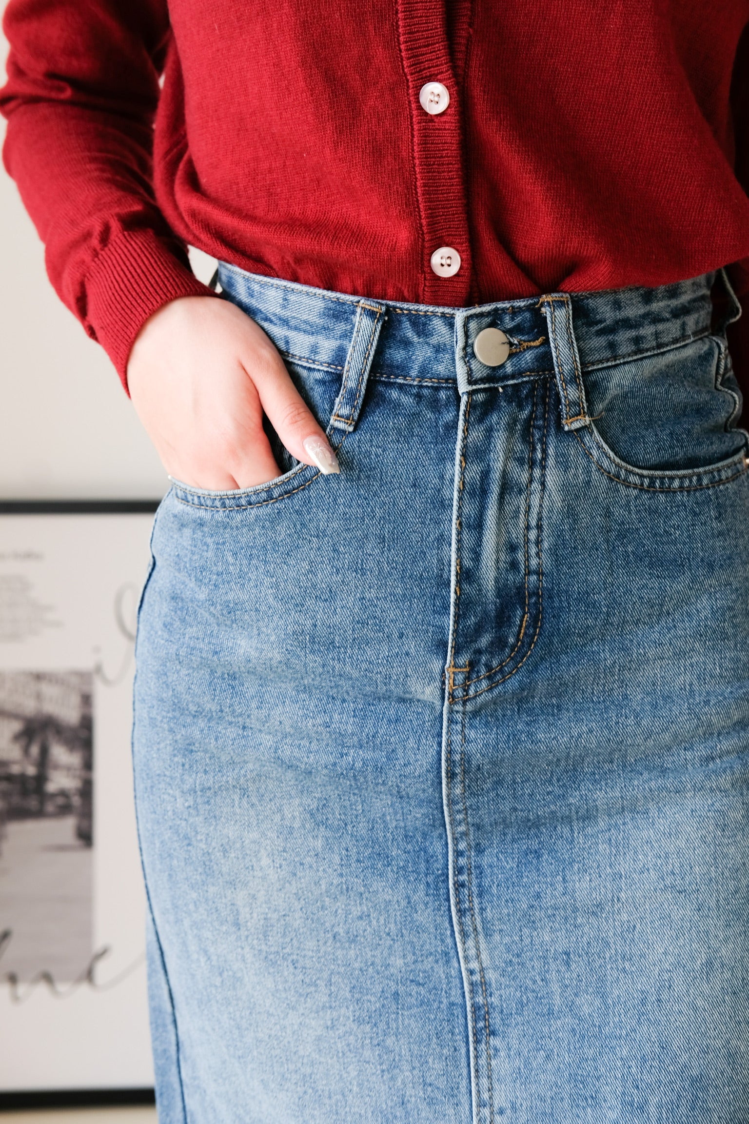 Alycia Denim Midi Skirt (Denim Blue)