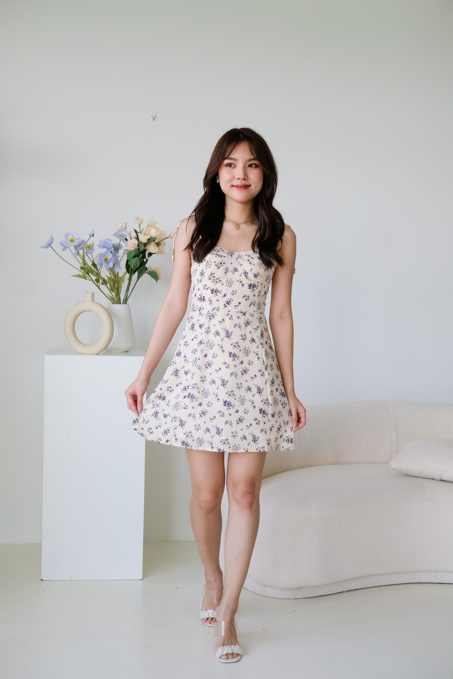 Melanie Floral Dress (Beige Lilac)