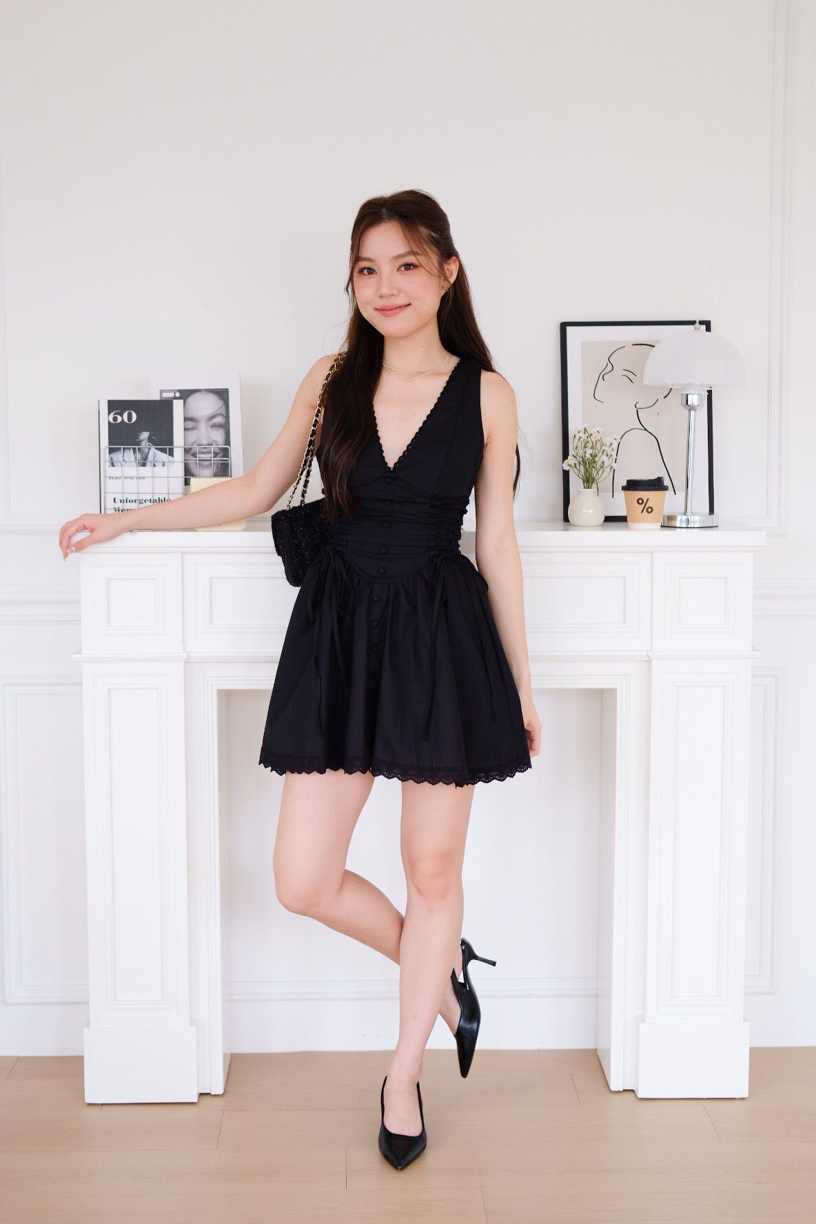 Elaine Lace Up Skater Dress (Black) [ETA 10 Sept]